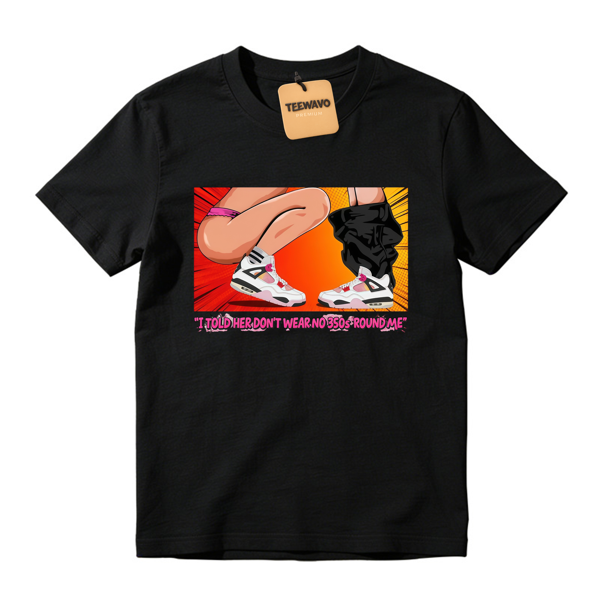 Retro Comic Legs Sneaker Graphic Casual Short Sleeve Tee, Urban Street Fashion Printed T-Shirt