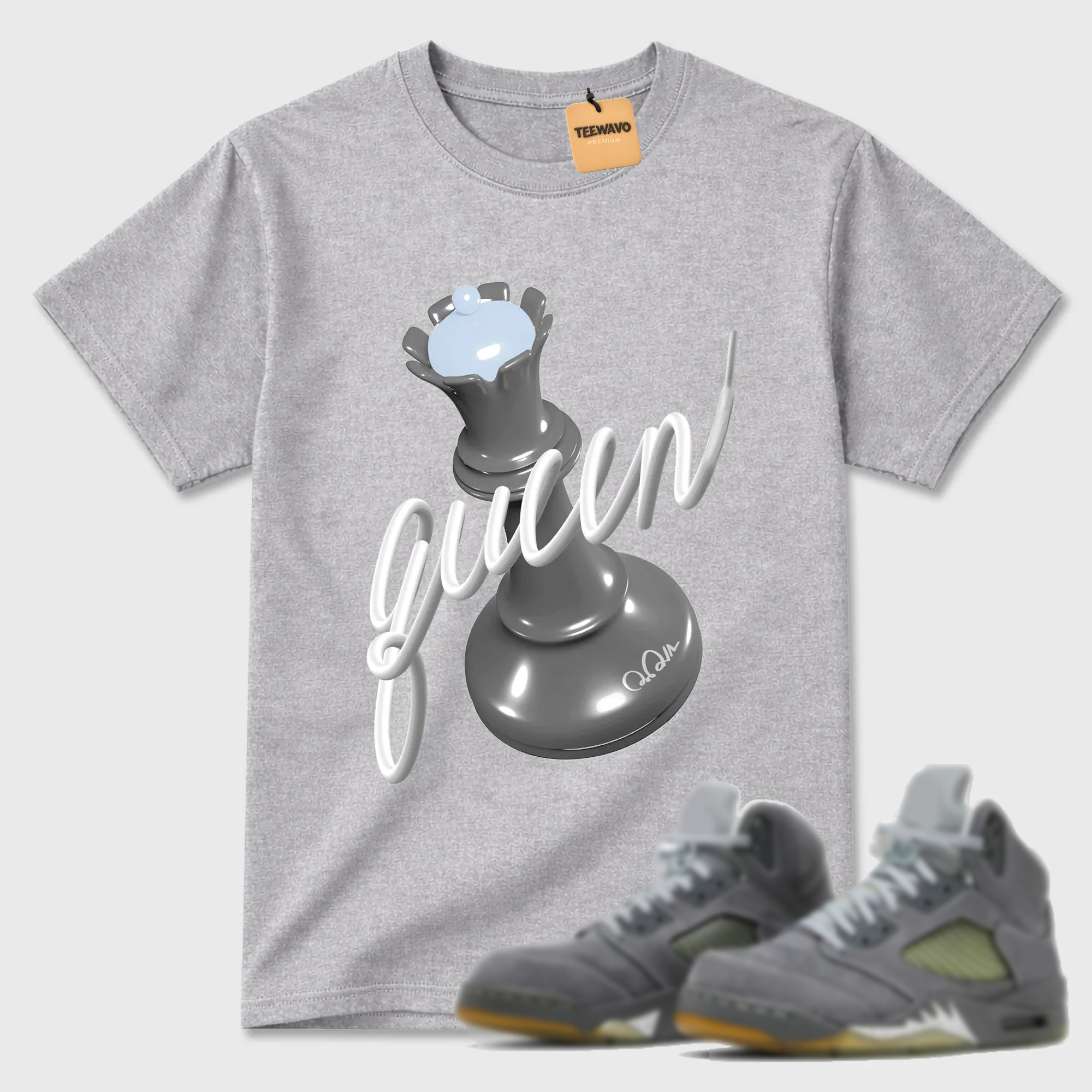 3D Queen TEEWAVO Sneaker Tees - AJD 5 Wolf Grey