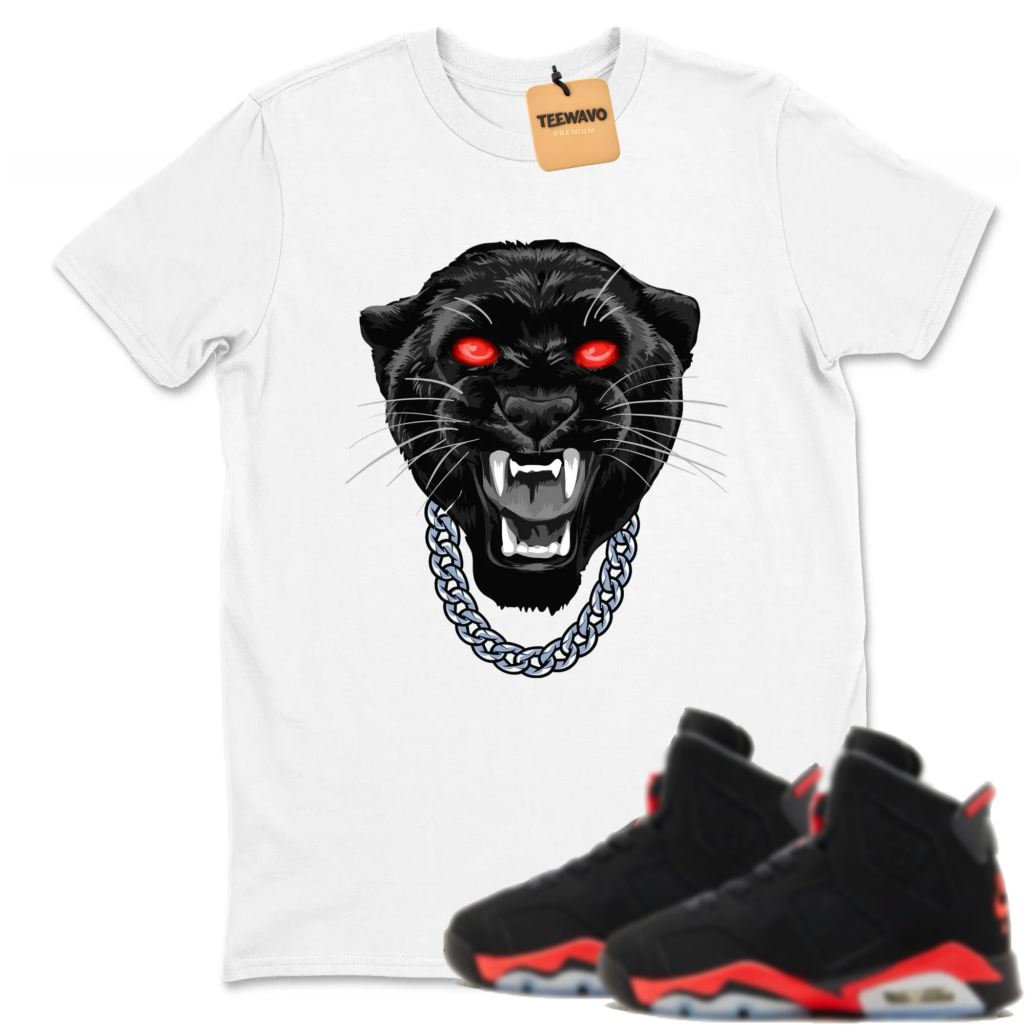 Gangster Black Cat TEEWAVO Sneaker Tees - AJD 6 Reverse Infrared