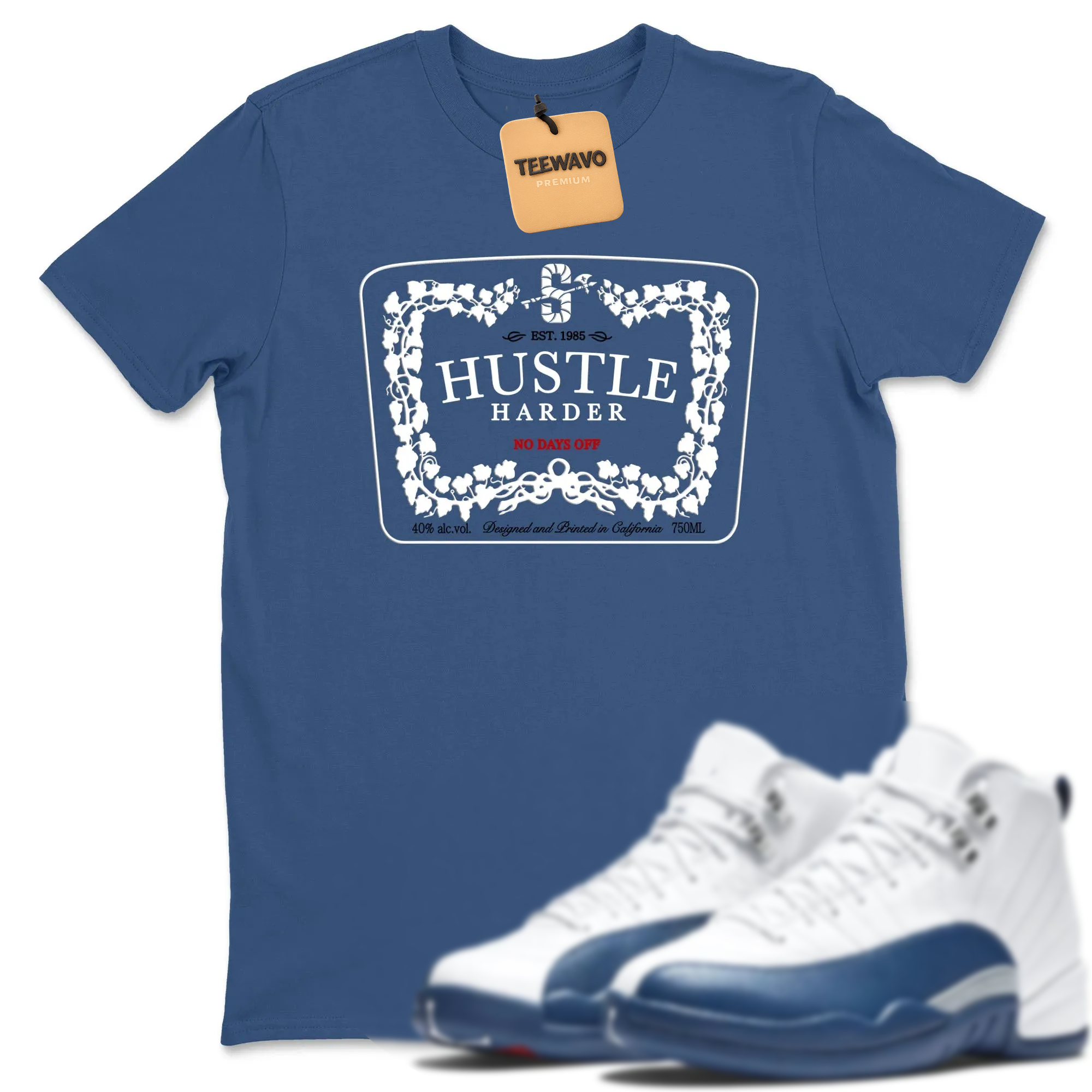 Hustle Harder TEEWAVO Sneaker Tees - AJ 12 French Blue