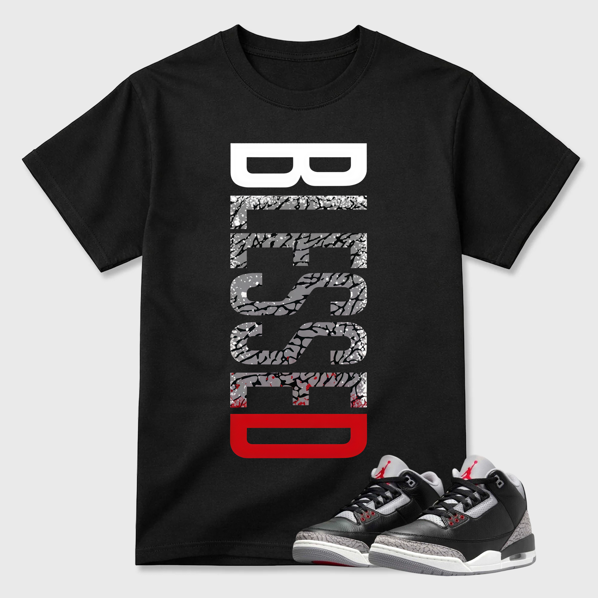 Ultimate Jordan 3 Black Cement Matching T-Shirt