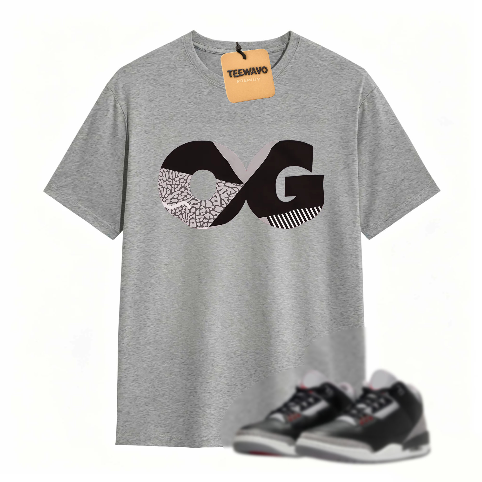 Sneaker OG Jordan 3 Black Cement Matching Sneaker Tee Shirt Red
