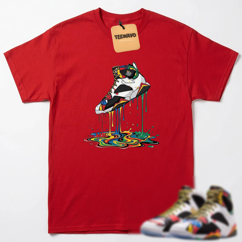 Rainbow Swirl Fluid Footwear Cartoon Print Casual T-Shirt