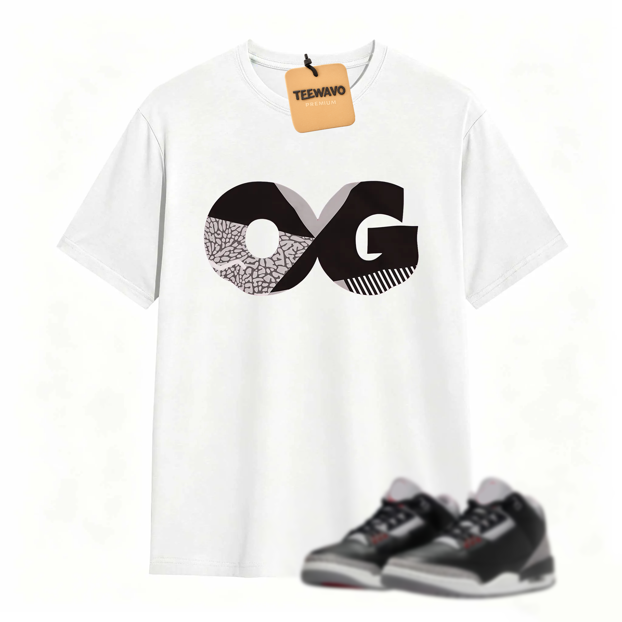 Sneaker OG Jordan 3 Black Cement Matching Sneaker Tee Shirt Red