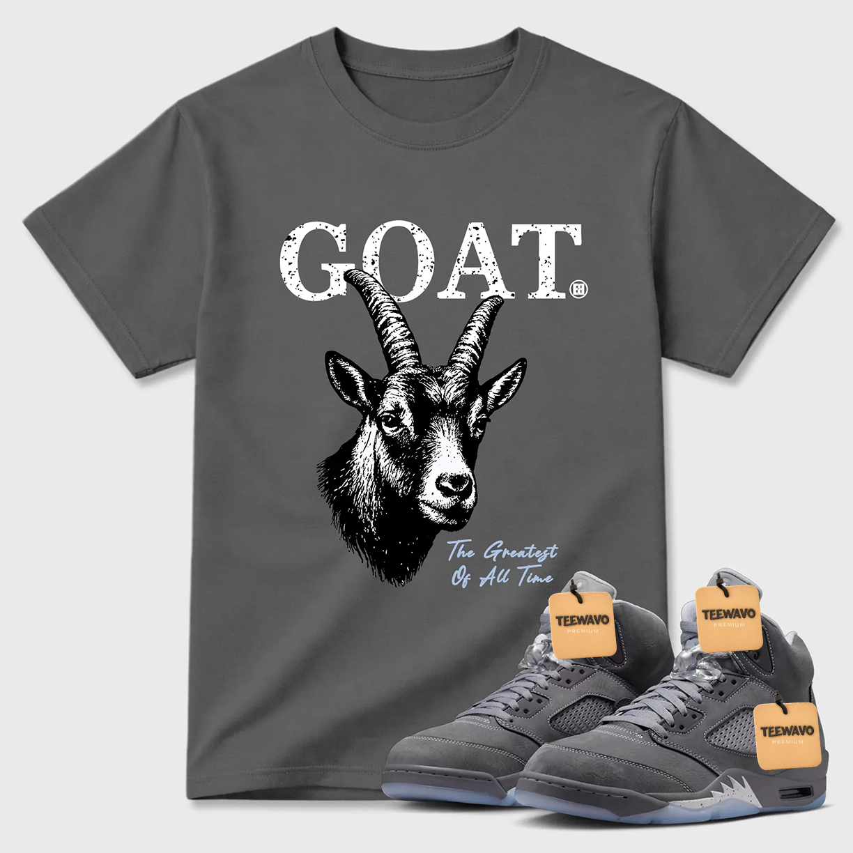 The Greatest Of All Time TEEWAVO Sneaker Tees - Air Jordan 5 Wolf Grey