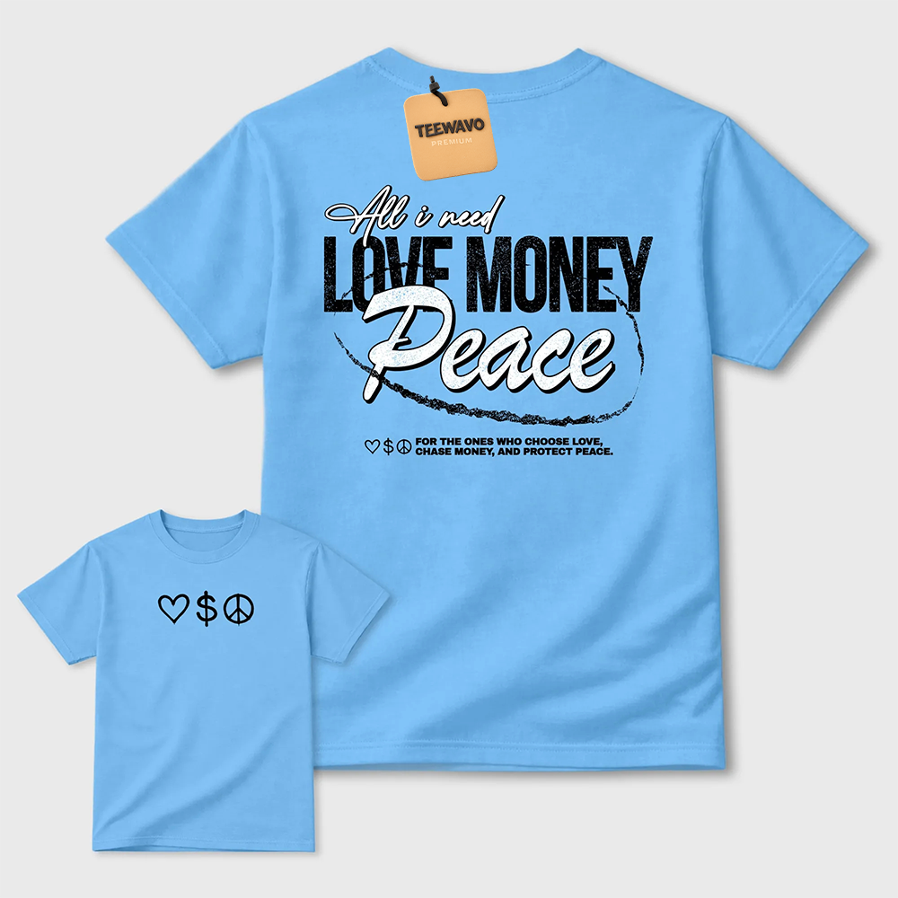 Love Money Peace Sneaker Tees - AJ 14 University Blue