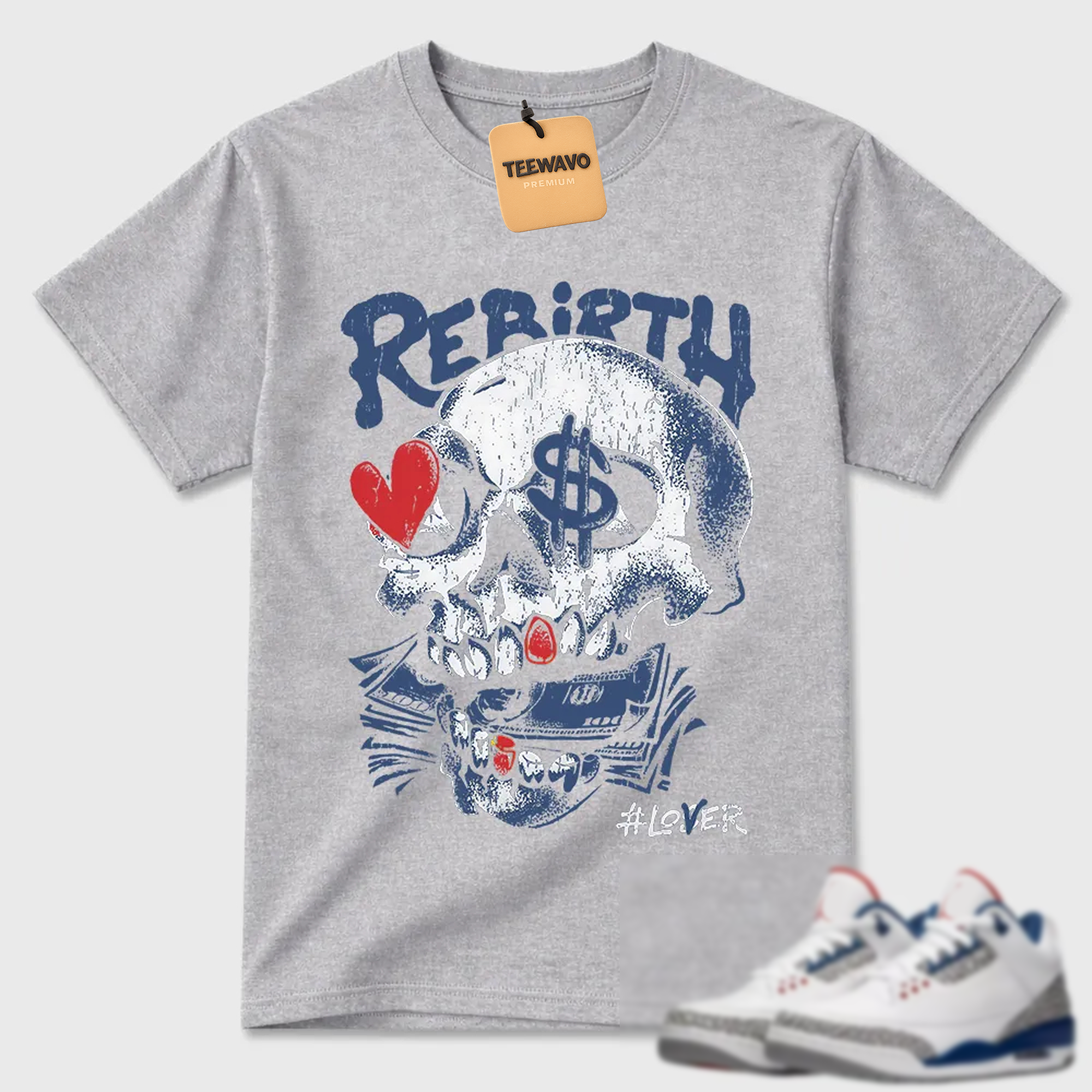 Rebirth Skull Money AJ 3 Graphic Tee
