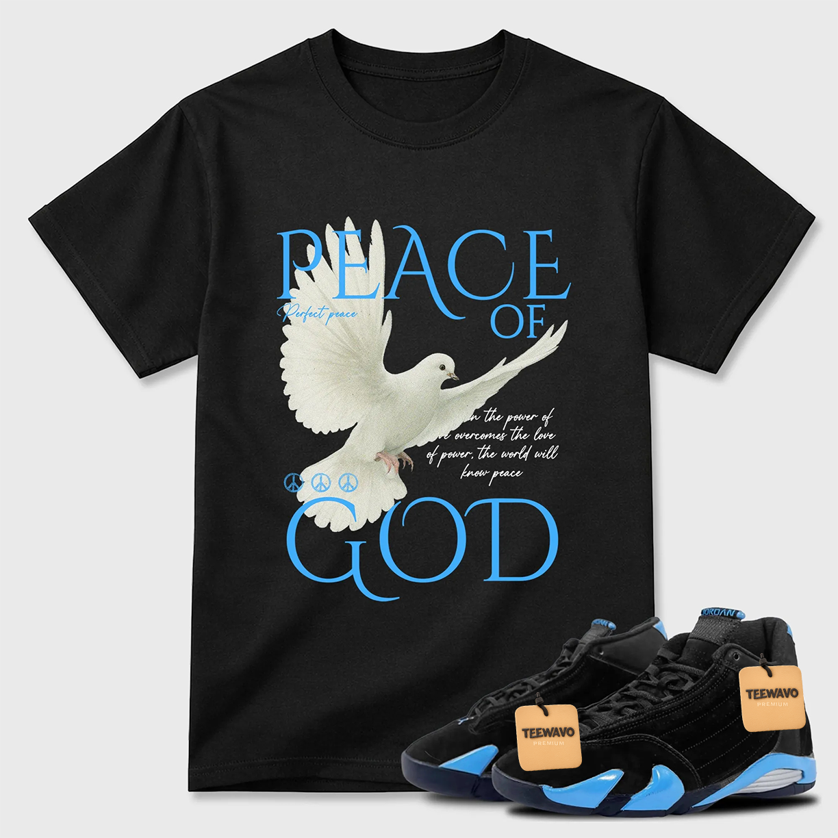 Peace of God Sneaker Tees - Air Jordan 14 University Blue