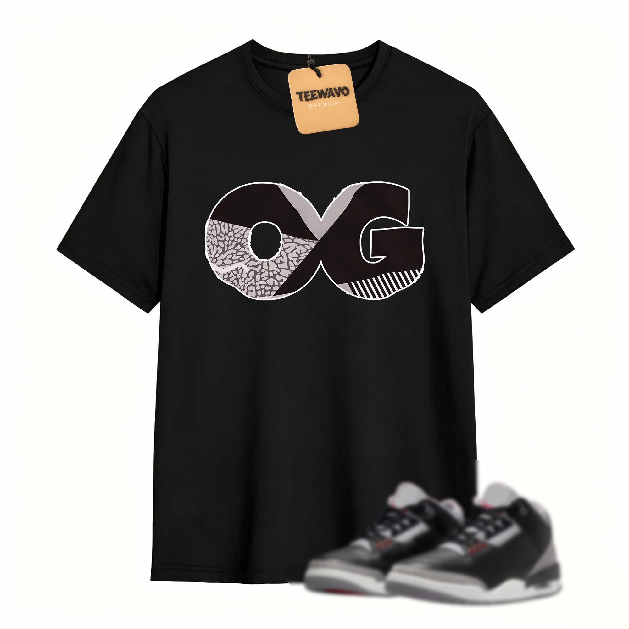Sneaker OG Jordan 3 Black Cement Matching Sneaker Tee Shirt Red