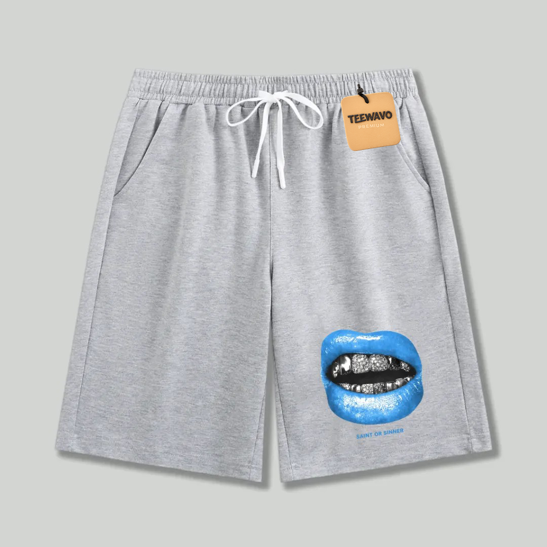 Unisex athletic shorts Diamond Grill Blue Lips Streetwear