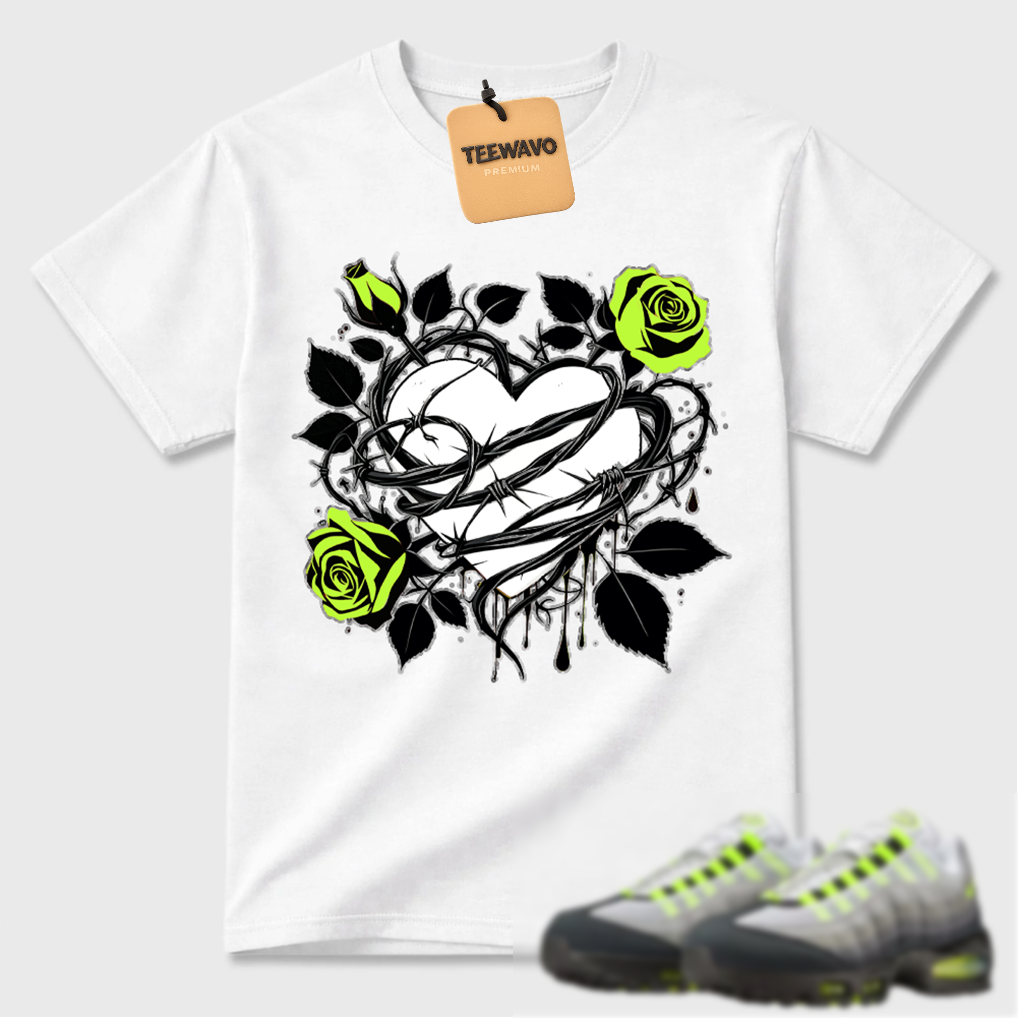 Neon Roses And Barbed Wire Heart Air Max 95 Matching Tee