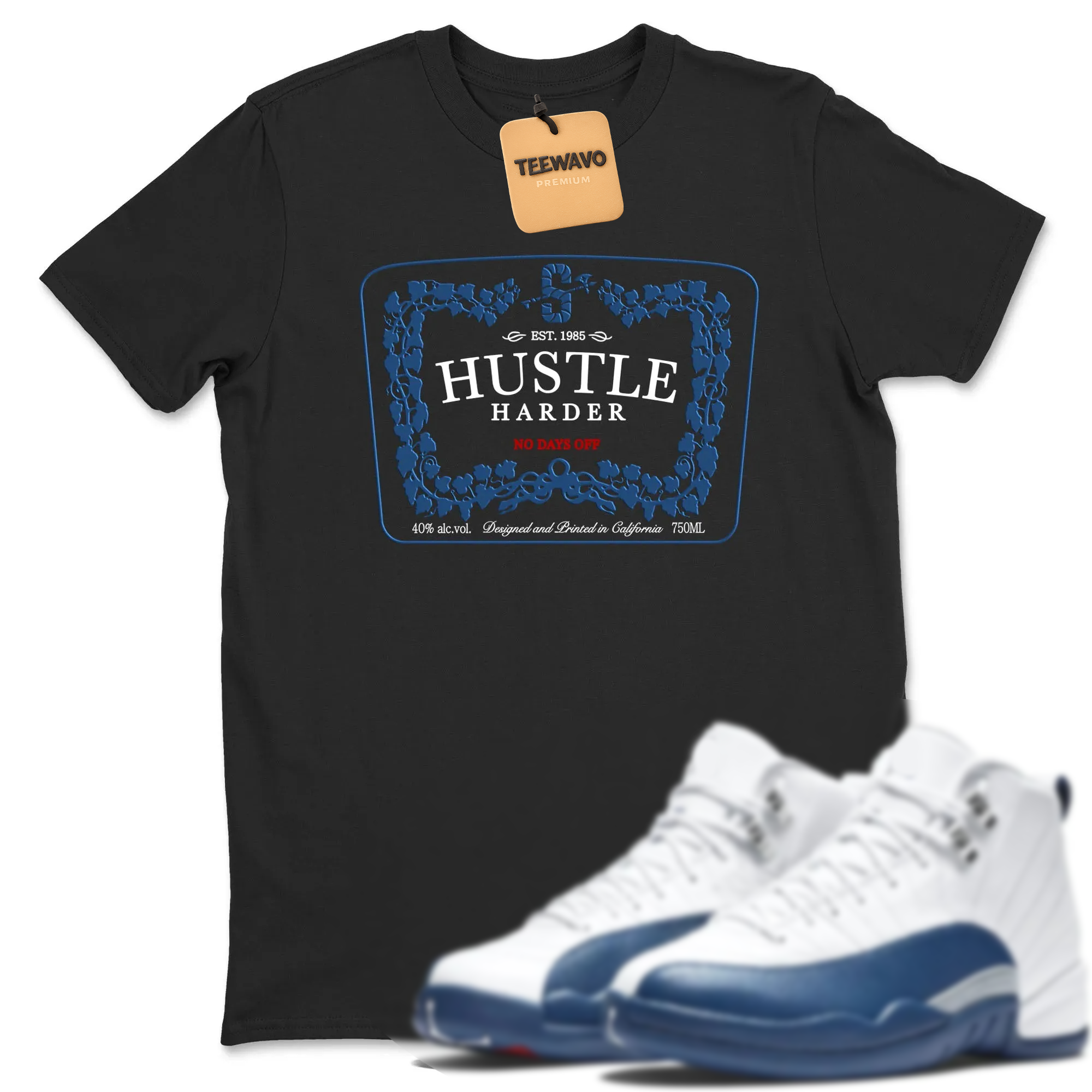Hustle Harder TEEWAVO Sneaker Tees - AJ 12 French Blue