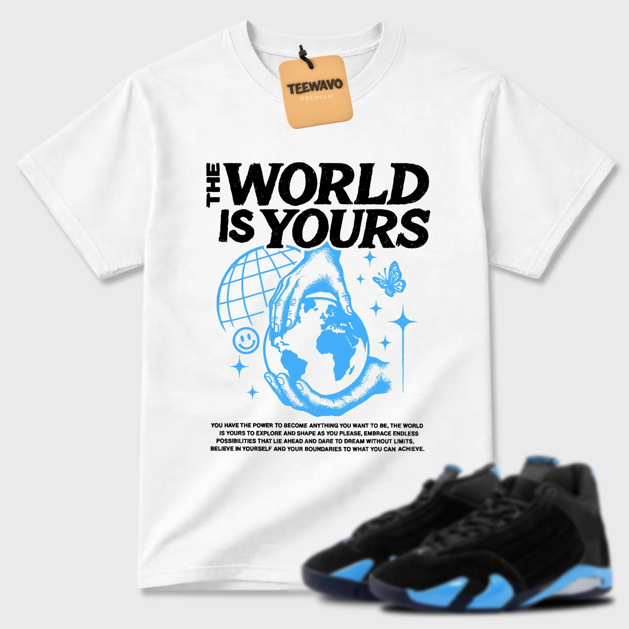 The World Is Yours Sneaker Tees - AJ 14 University Blue