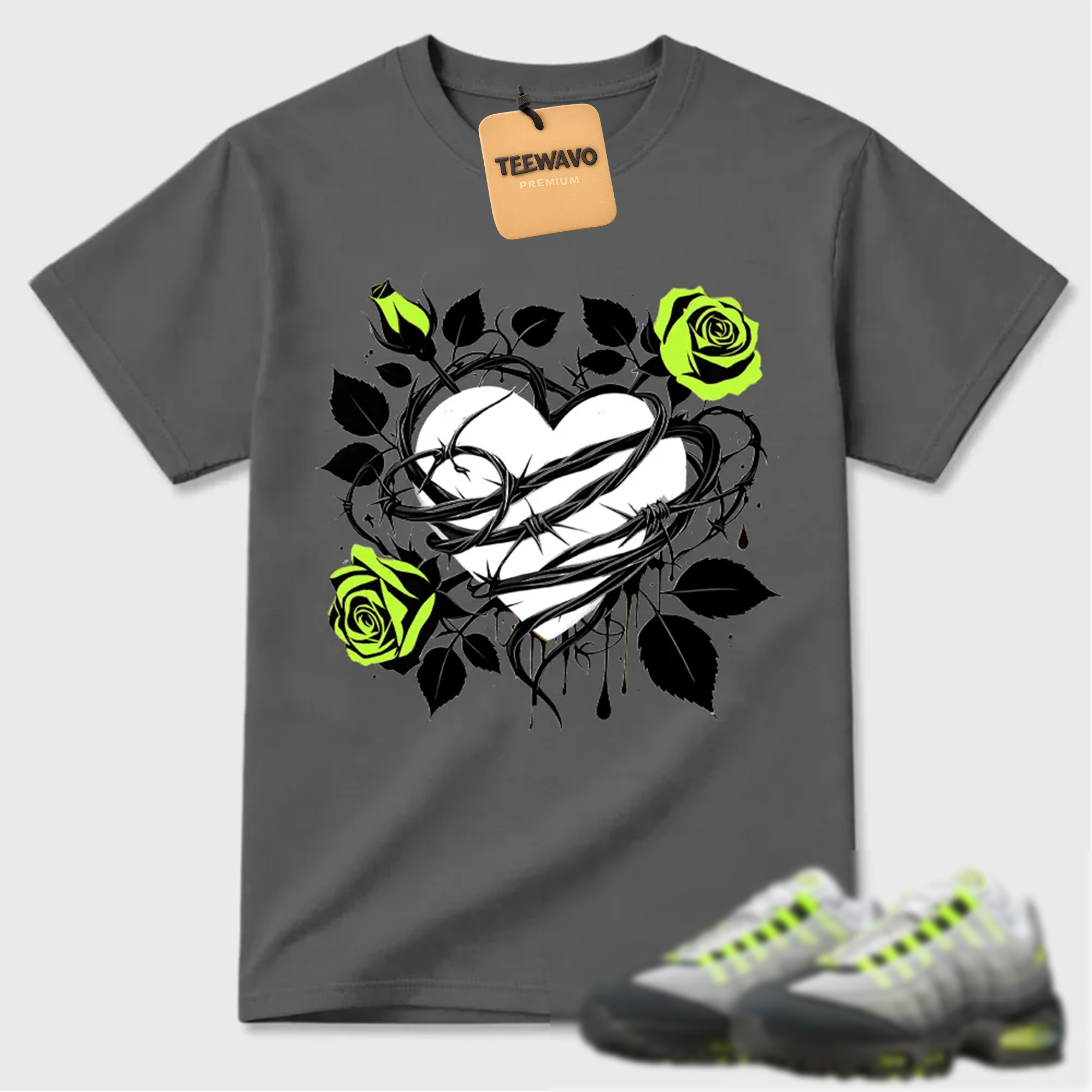 Neon Roses And Barbed Wire Heart Air Max 95 Matching Tee