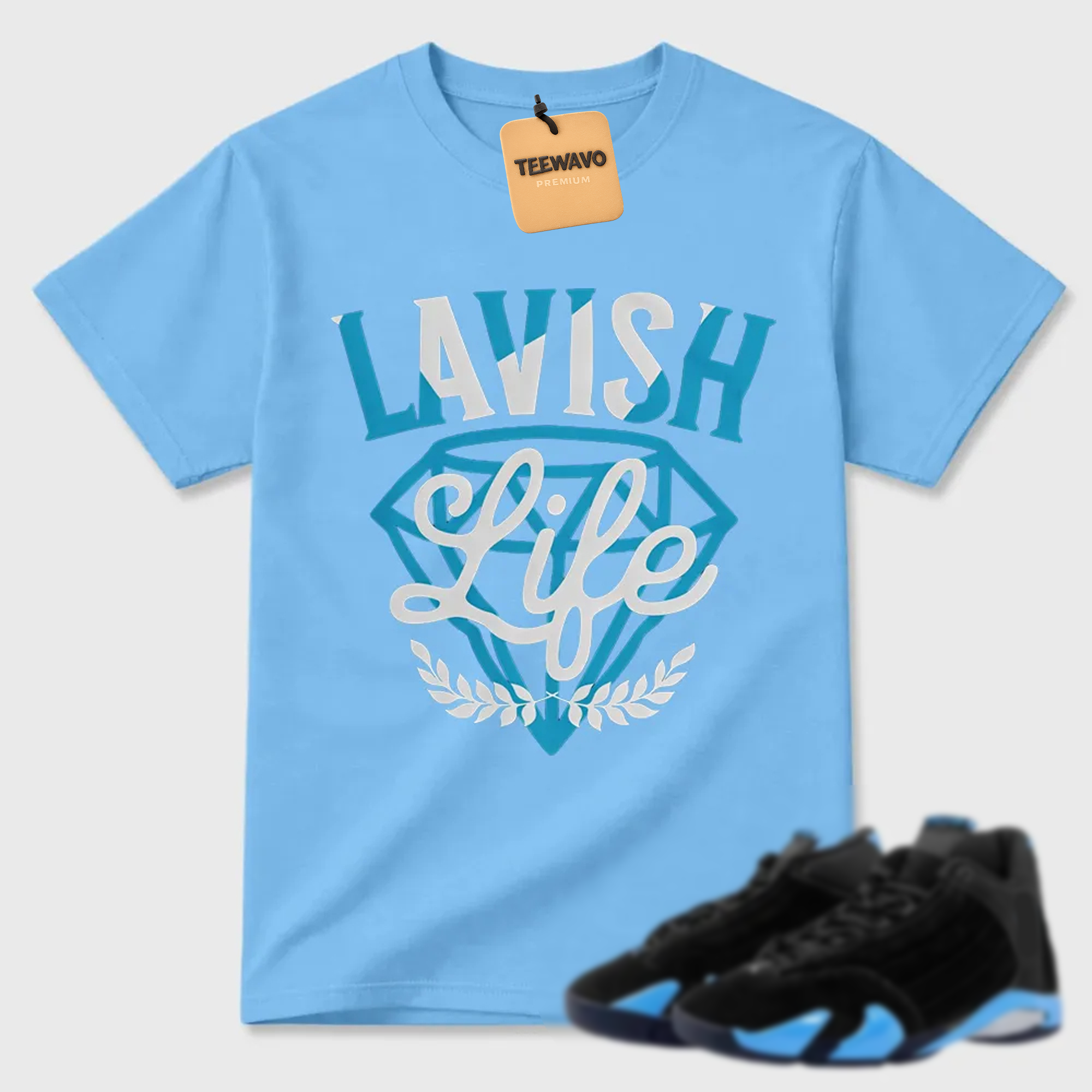 Lavish Sneaker Shirt Black to Match Jordan 14 University Blue