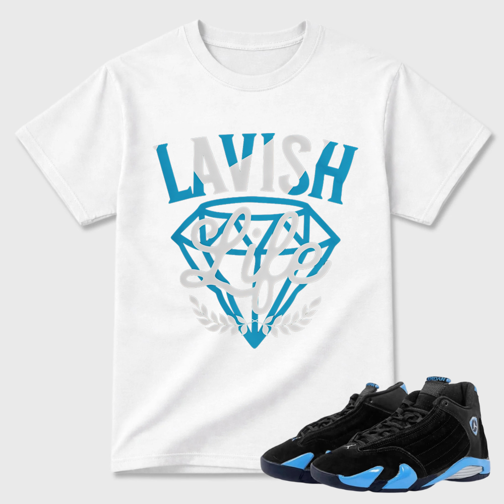 Lavish Sneaker Shirt Black to Match Jordan 14 University Blue