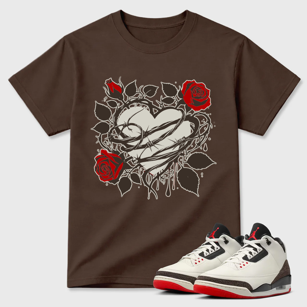 Blue Roses And Barbed Wire Heart Air Jordan 3 Matching Tee