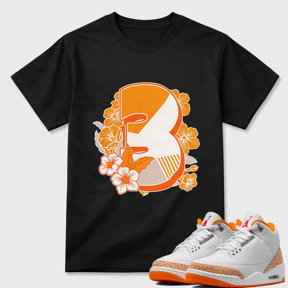 Floral Number 3 T-Shirt to Match Jordan 3 Orange Citrus Sneakers