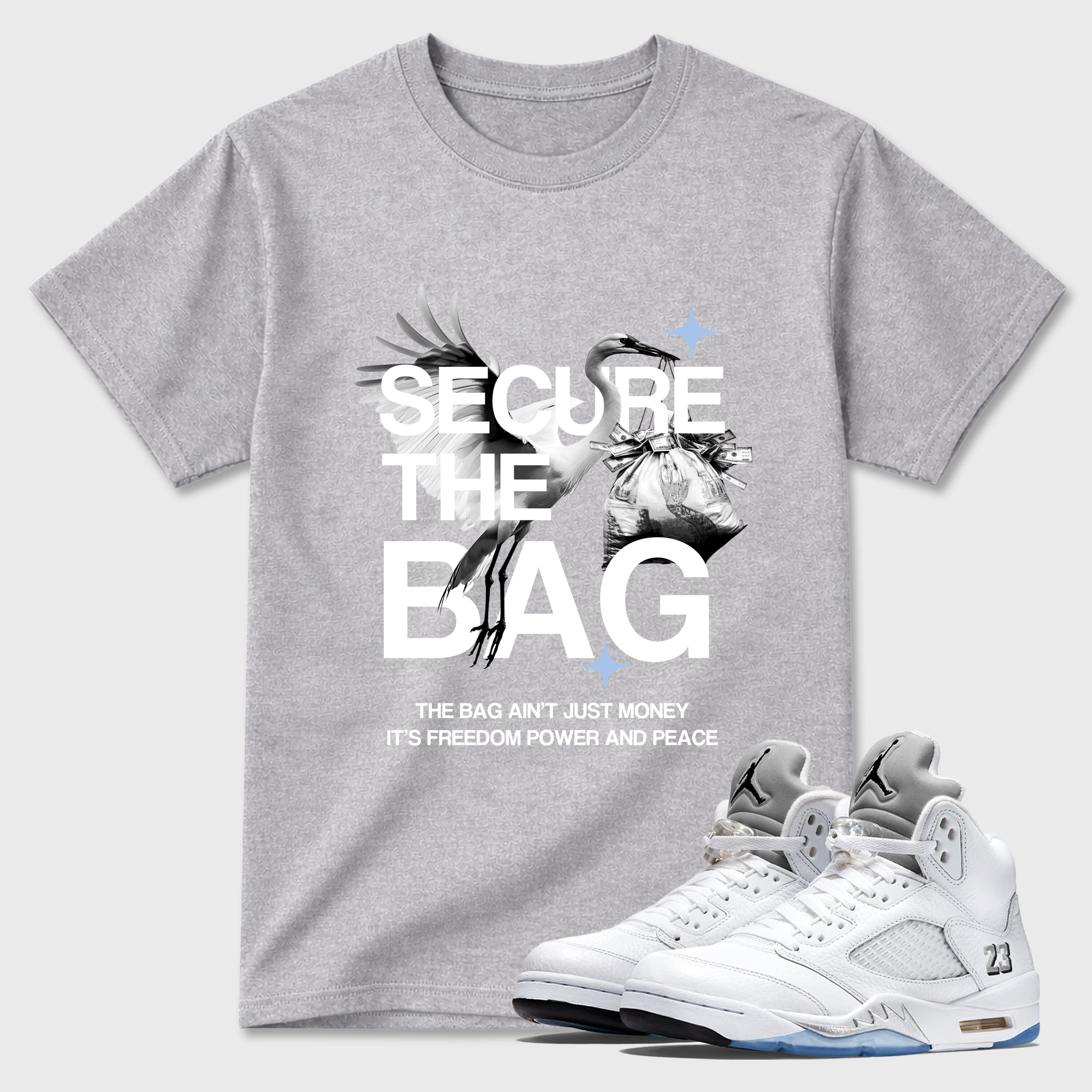 Secure The Bag  Sneaker Tees Kids - Air Jordan 5 White Metallic