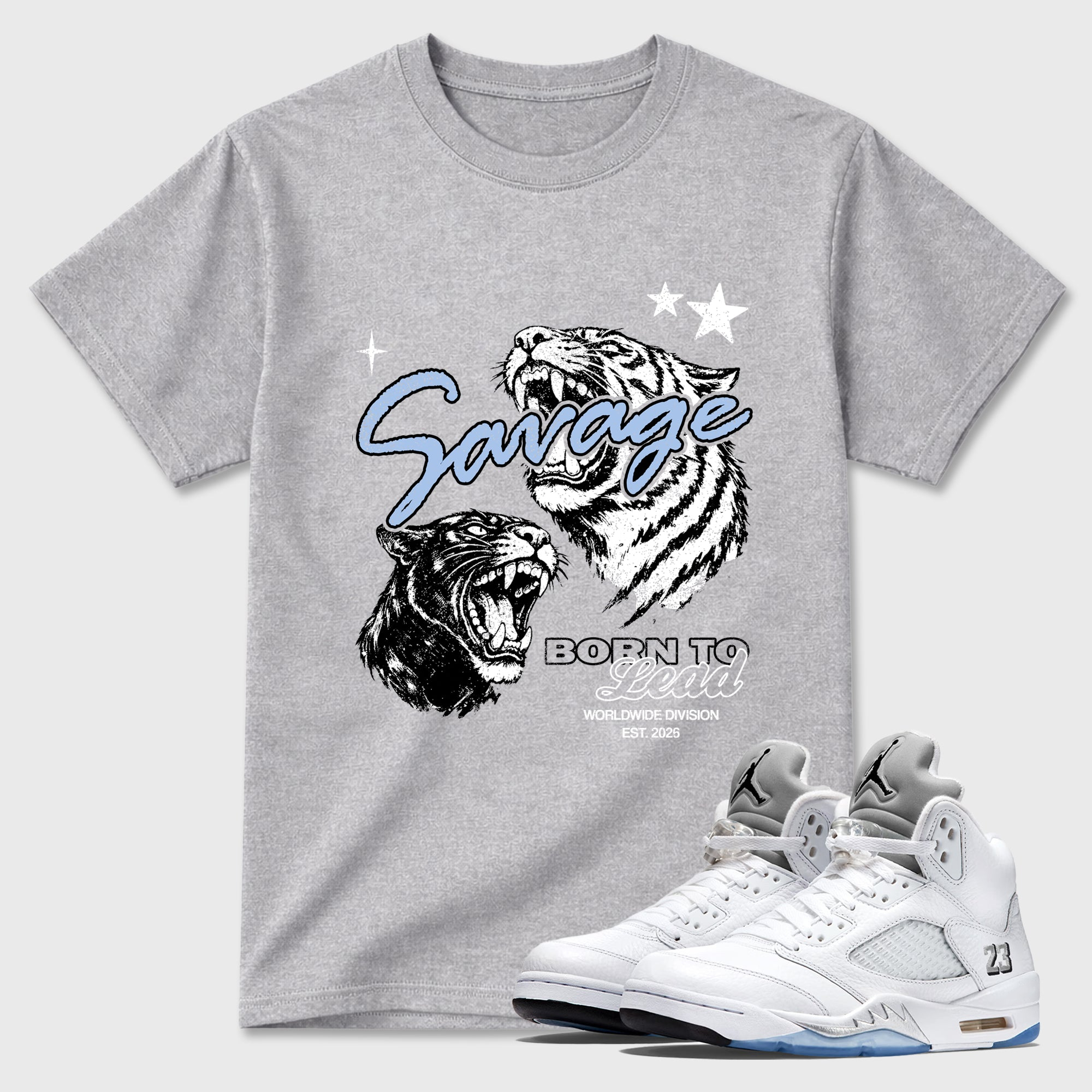 Vintage Savage  Sneaker Tees - Air Jordan 5 White Metallic