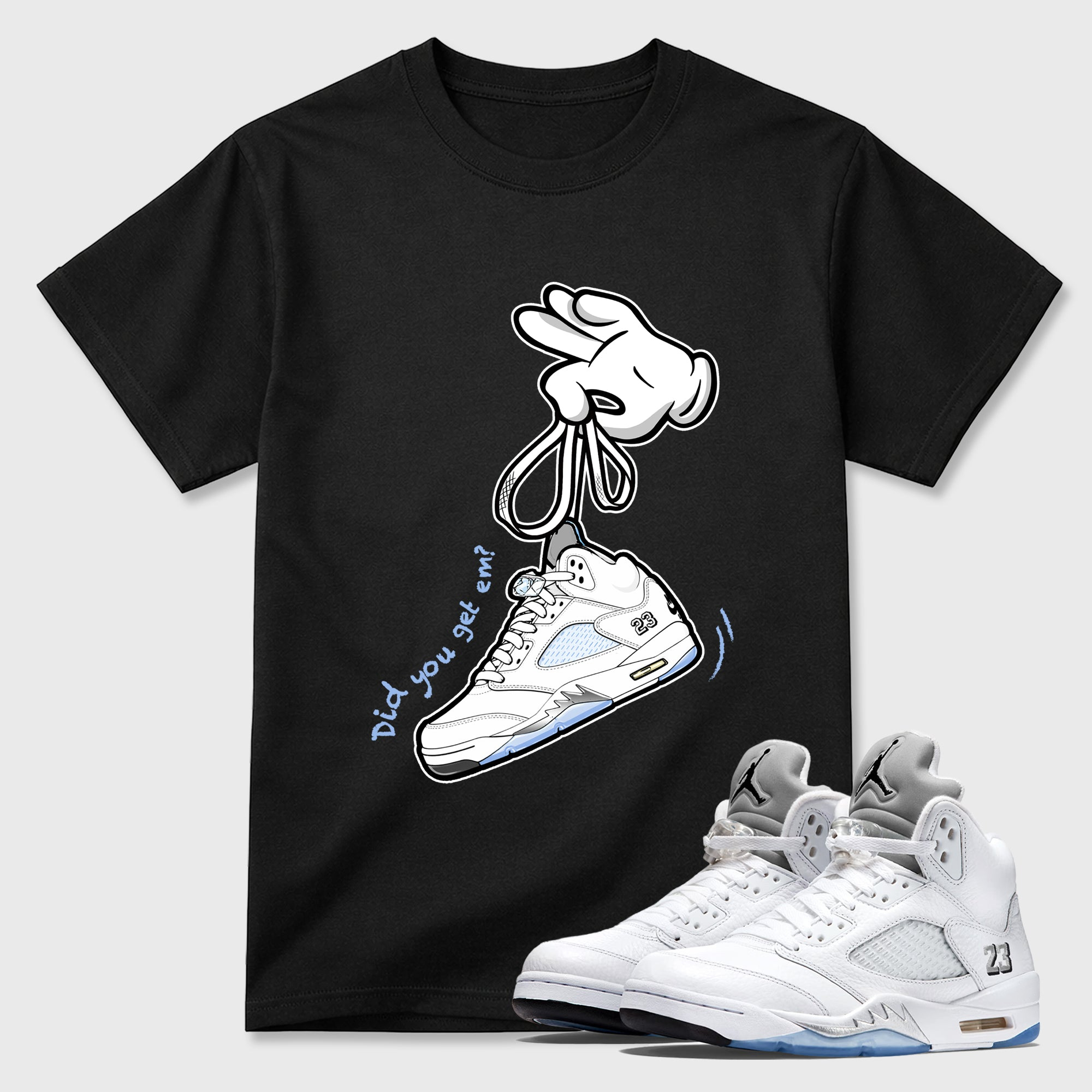 Cartoon Hands  Sneaker Tees - Air Jordan 5 White Metallic