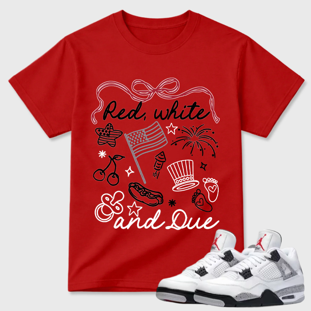 Red White And Due Patriotic Air Jordan 4 Doodle Tee