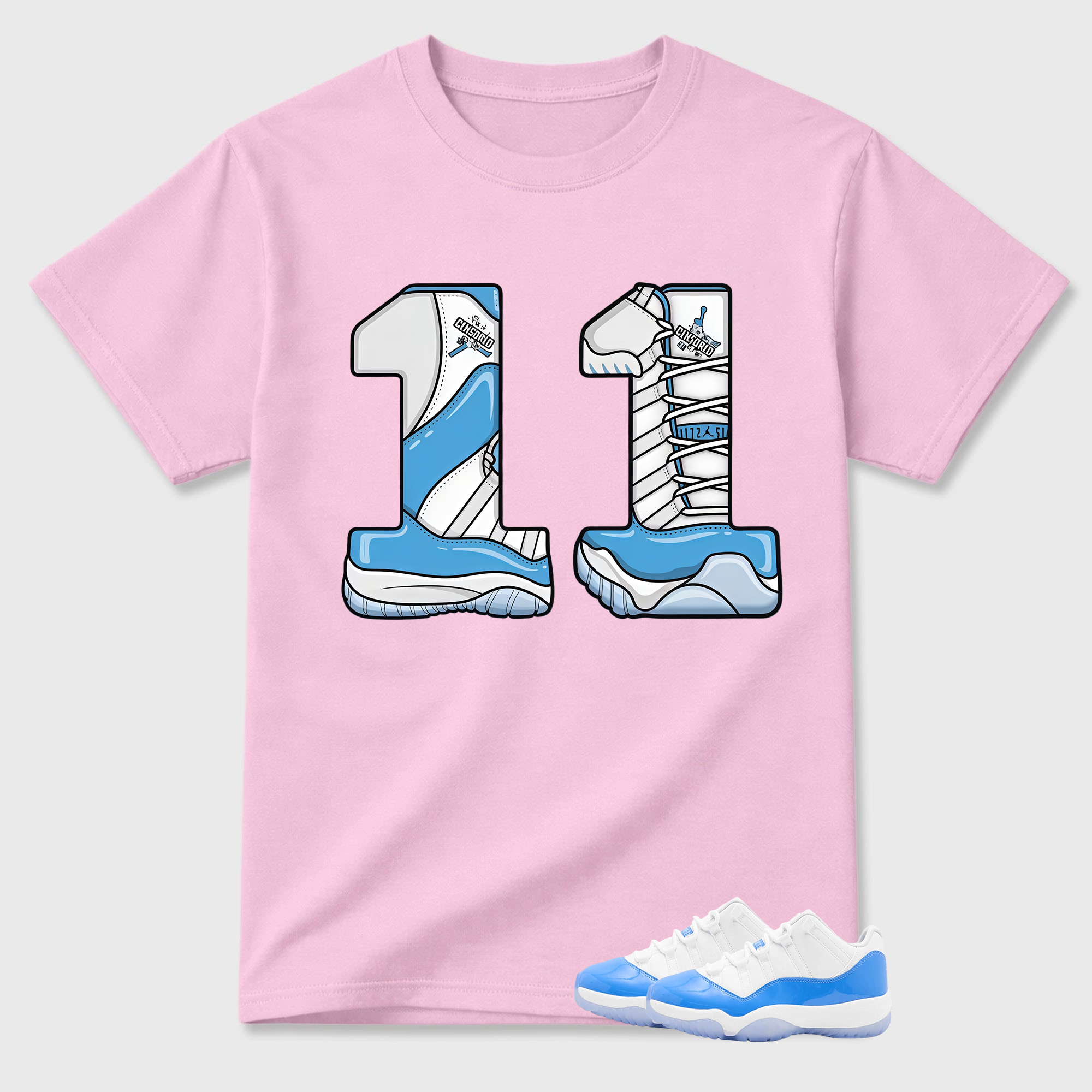 Number 11 T Shirt White to Match Jordan 11 Low University Blue