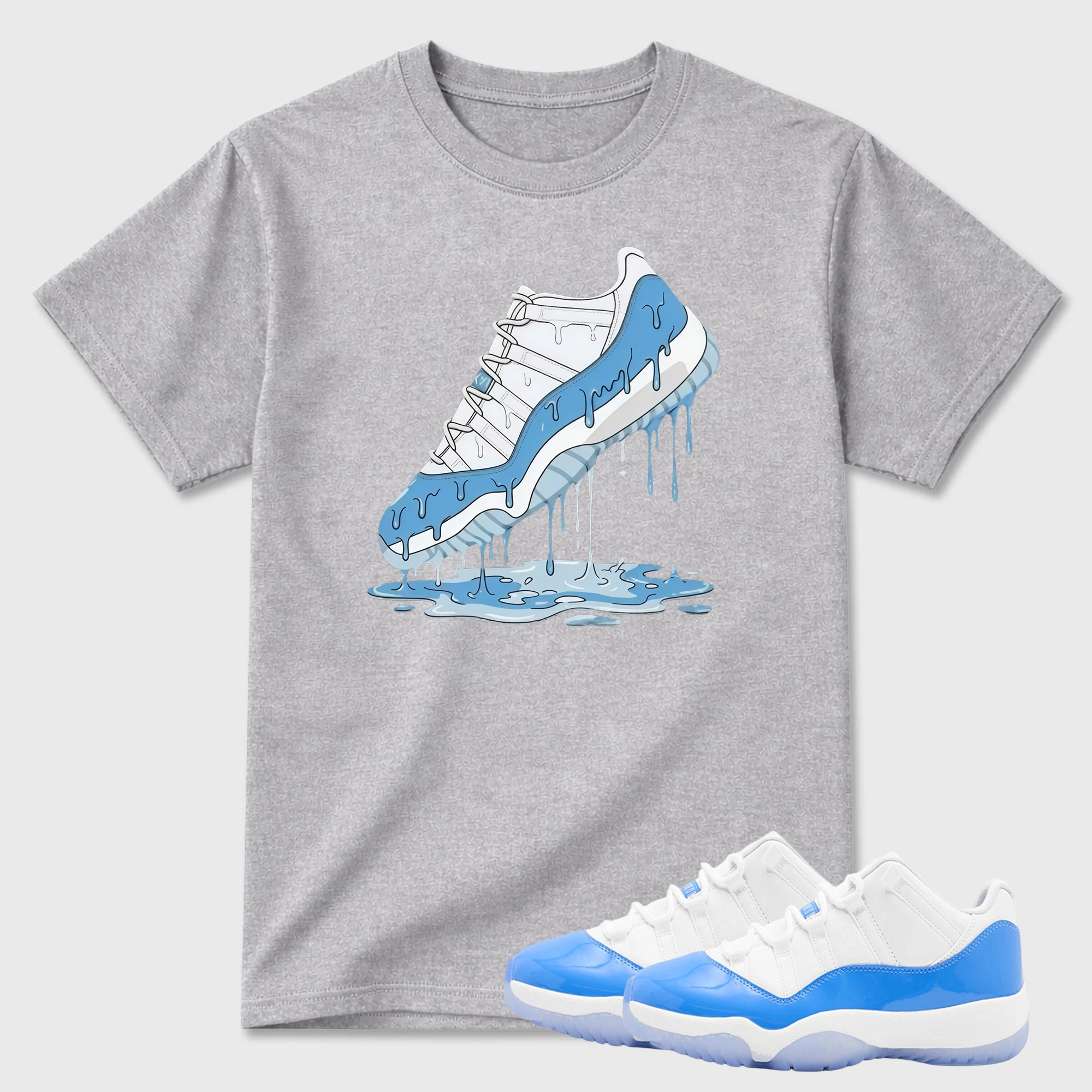 Dripping Shoe T Shirt White to Match Jordan 11 Low University Blue