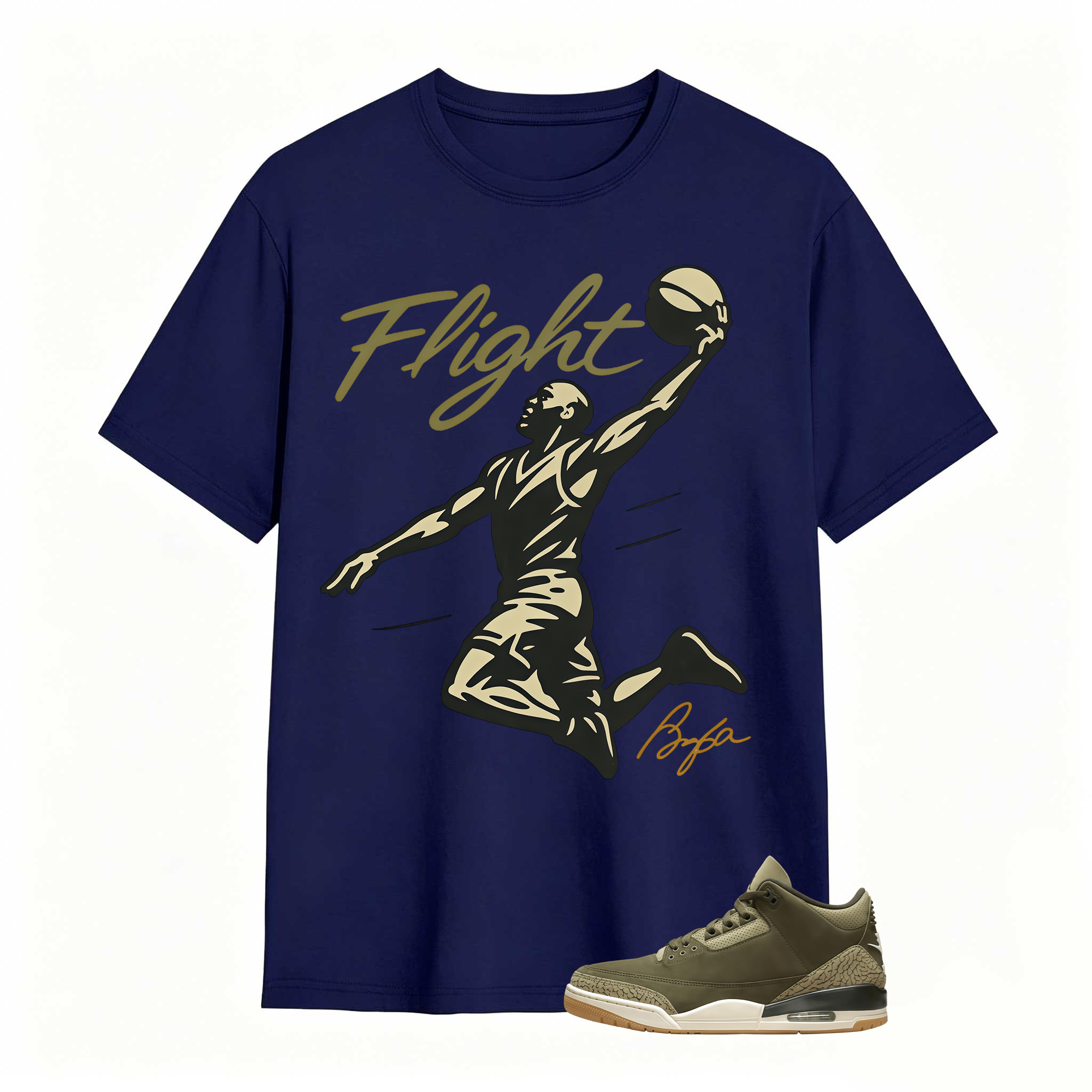 FLIGHT Shirt to Match Jordan 3 Family Affair Medium Olive, Jordan 3 Family Affair Olive Sneaker Mact