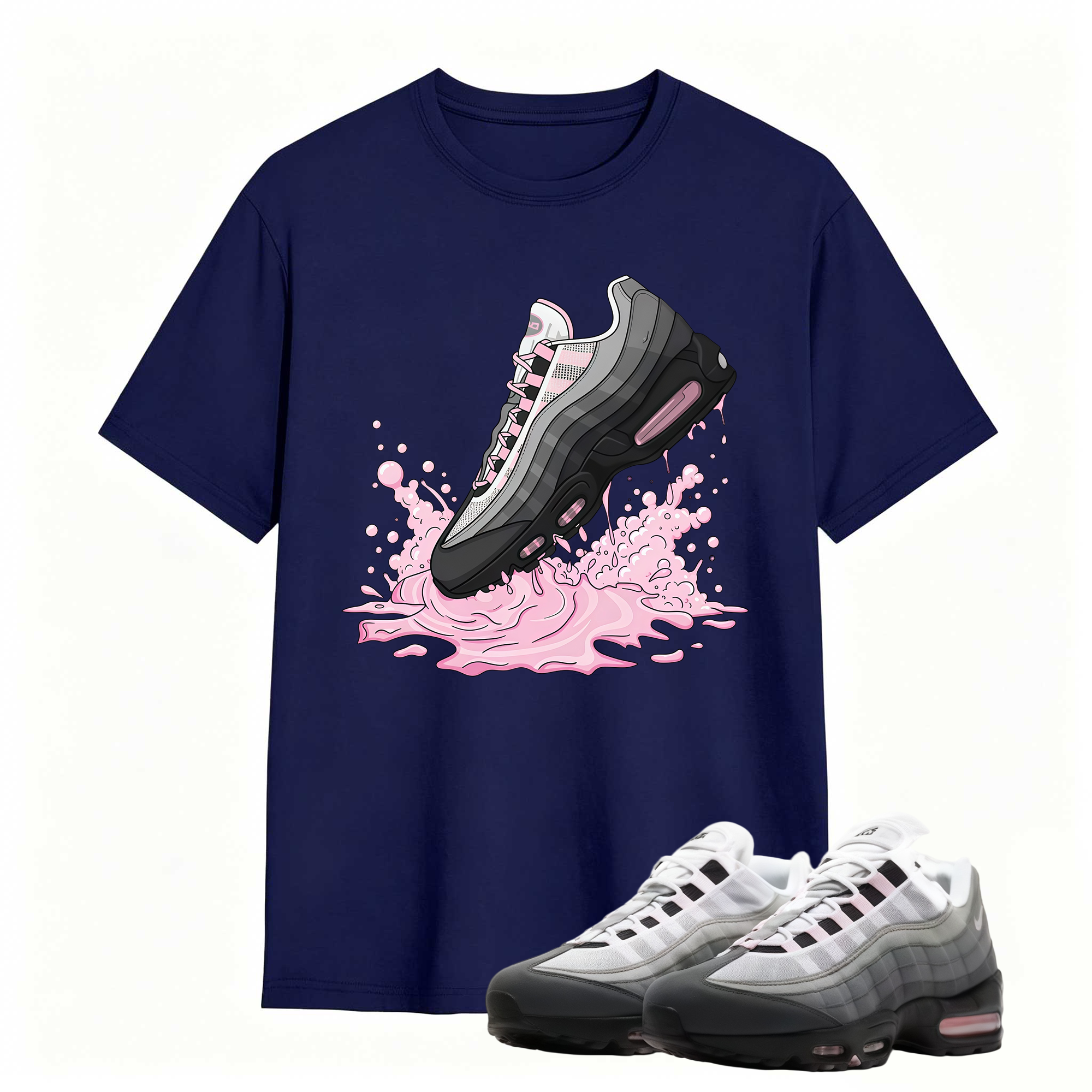 Air Max 95 Pink Foam Black White OG Big Bubble T Shirt Match Dripping Shoe