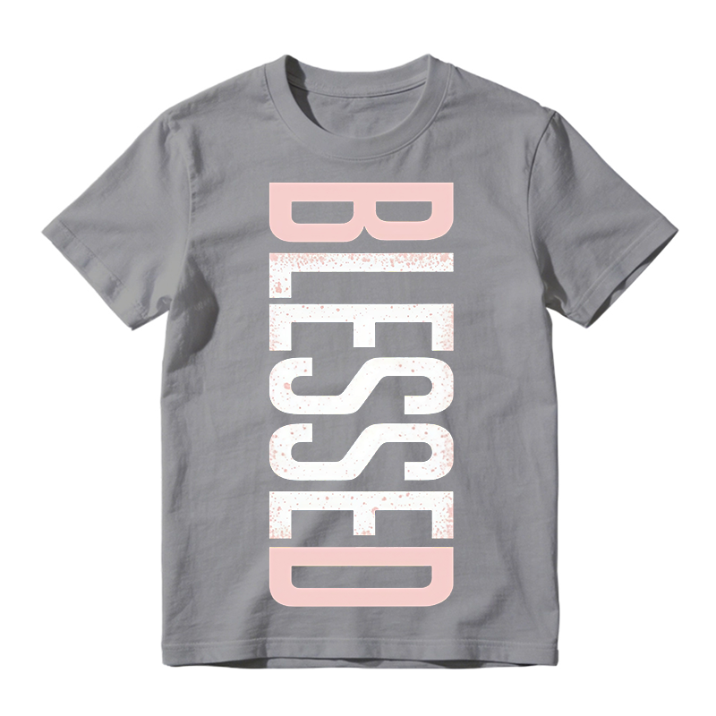 Vertical Pink White Gradient Splatter Letter Print Crew Neck Tee