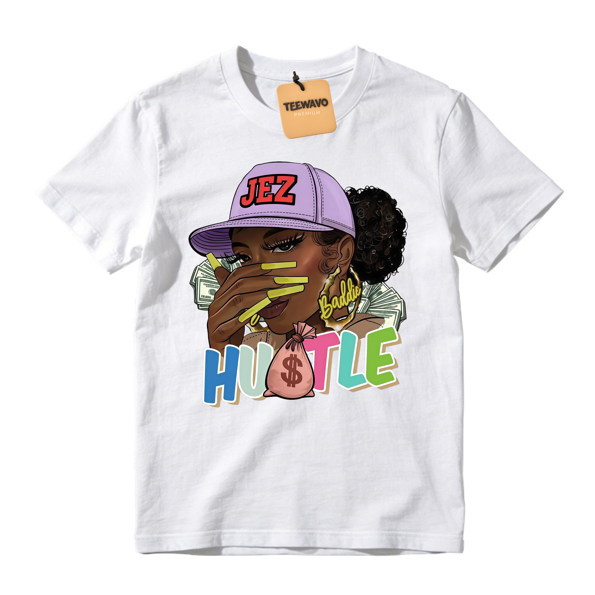 Hustle Baddie Character Graphic Casual Short Sleeve Tee, Street Style Fashion Printed T-Shirt