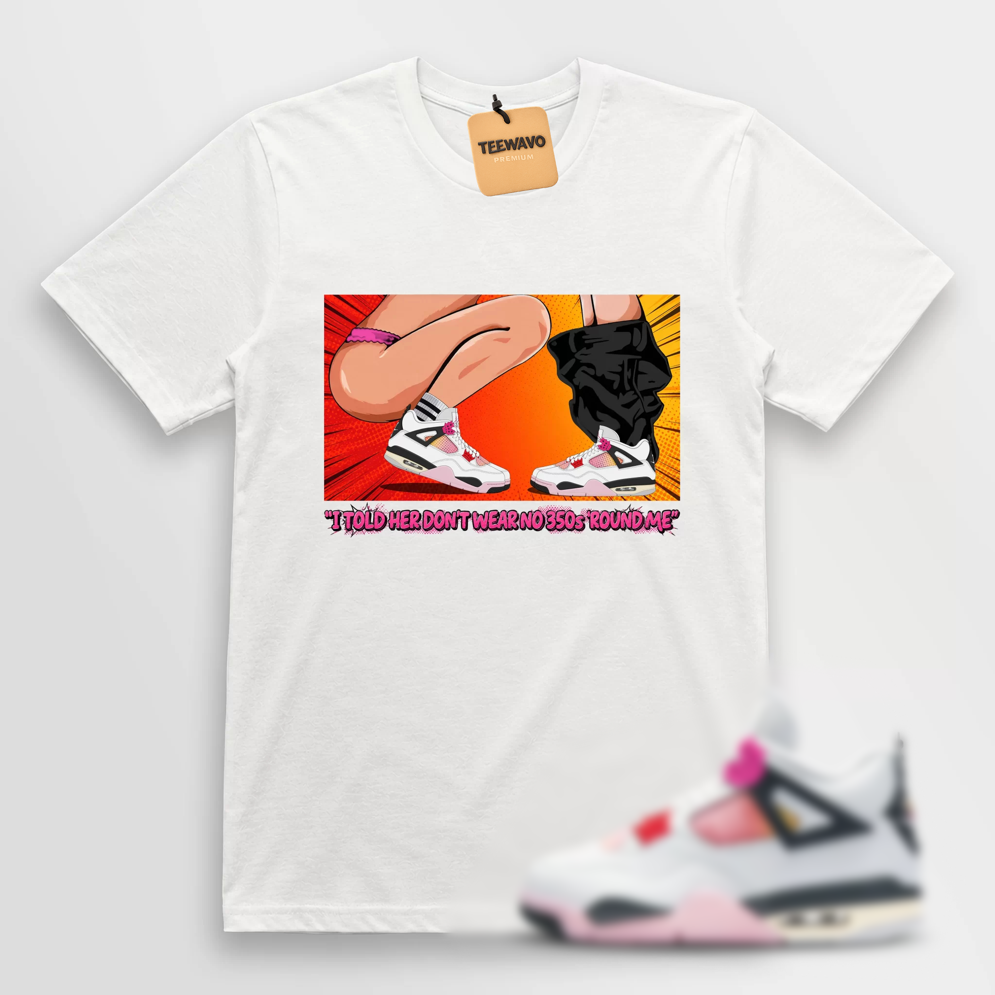 Retro Comic Legs Sneaker Graphic Casual Short Sleeve Tee, Urban Street Fashion Printed T-Shirt