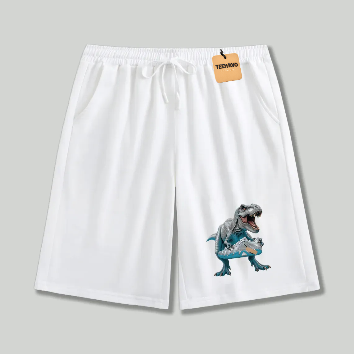 Unisex athletic shorts T-Rex With Blue Sneaker