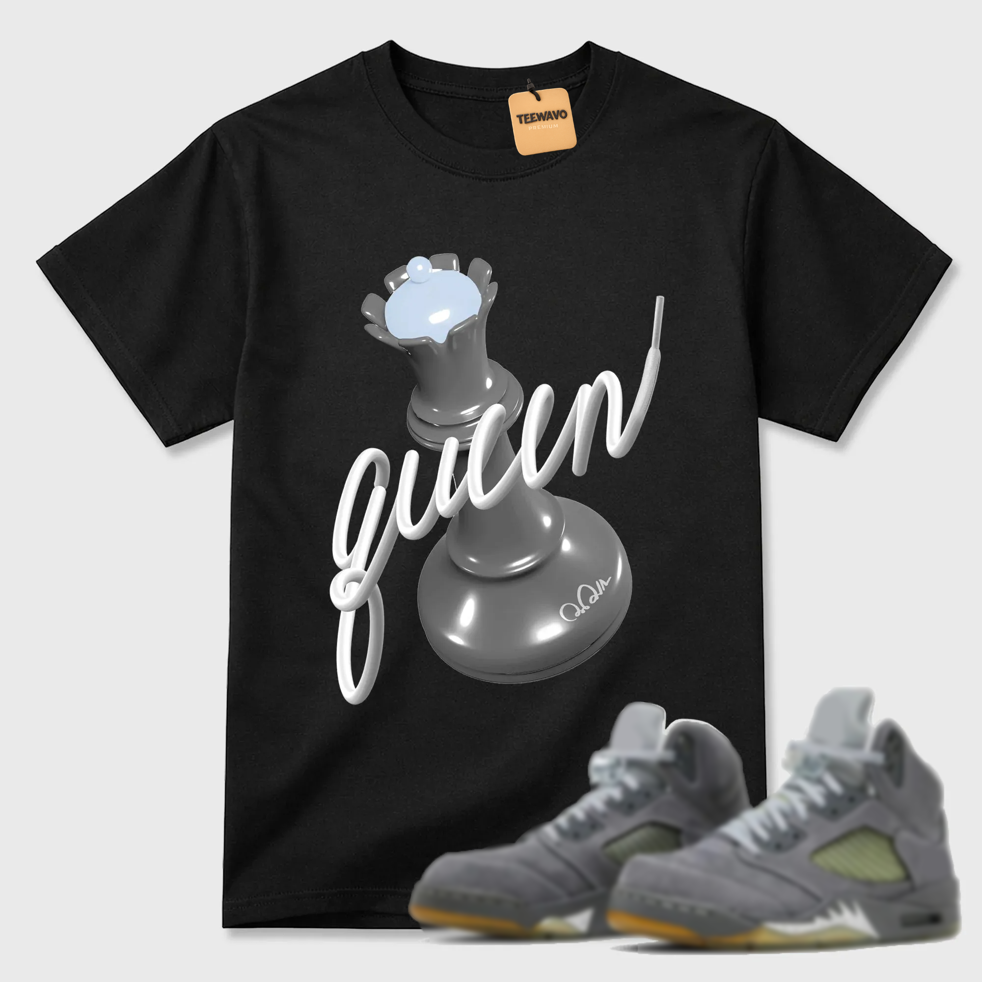 3D Queen TEEWAVO Sneaker Tees - AJD 5 Wolf Grey