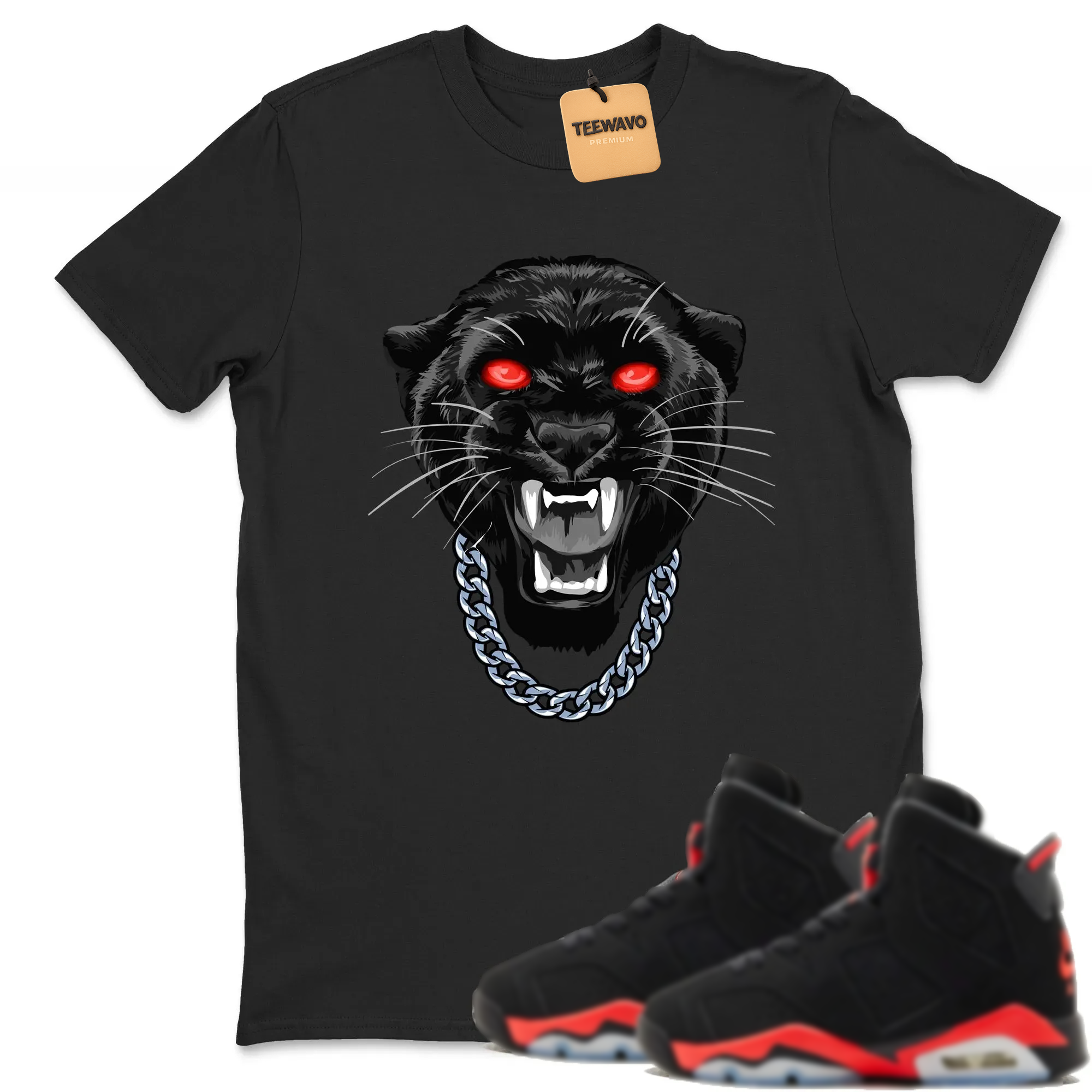 Gangster Black Cat TEEWAVO Sneaker Tees - AJD 6 Reverse Infrared