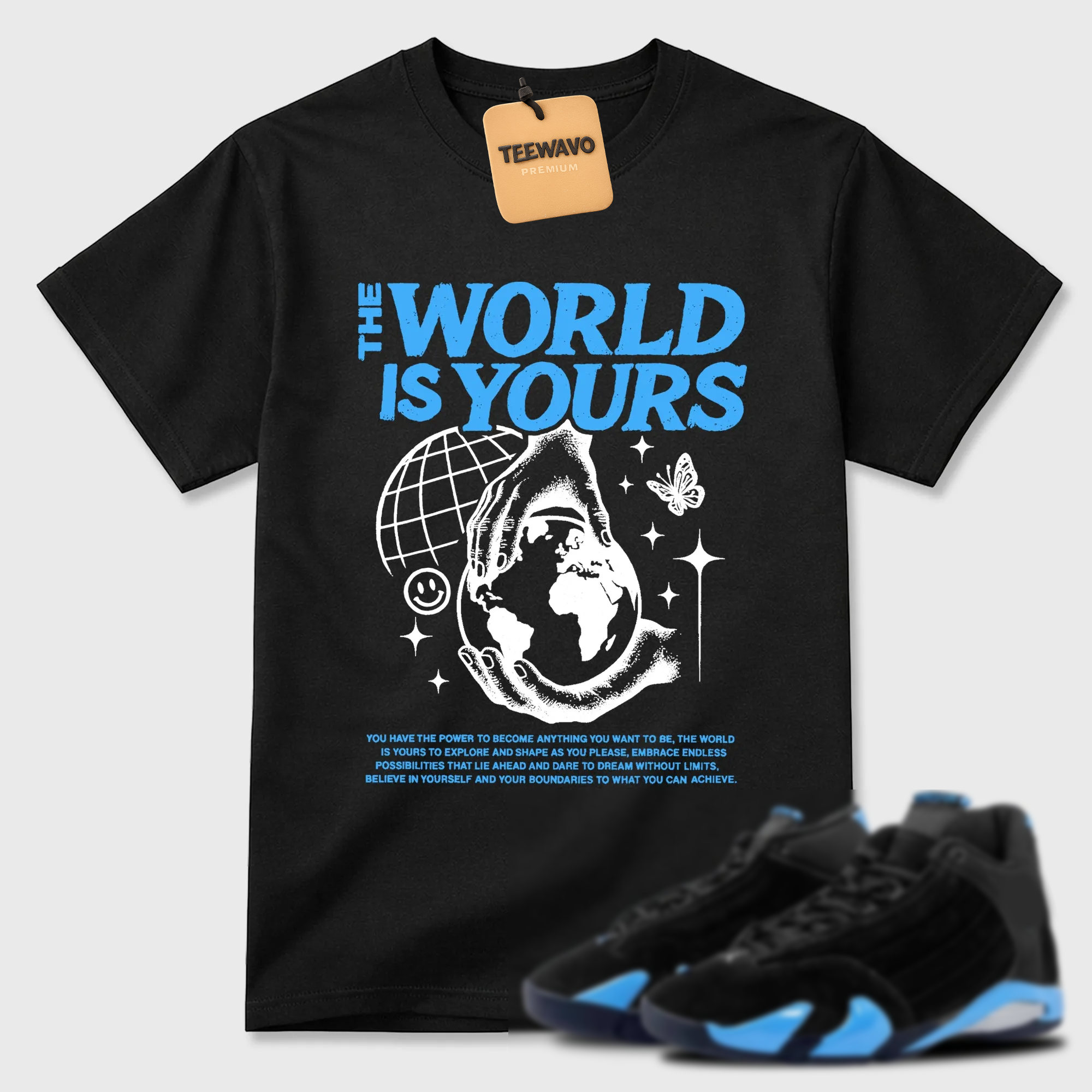 The World Is Yours Sneaker Tees - AJ 14 University Blue
