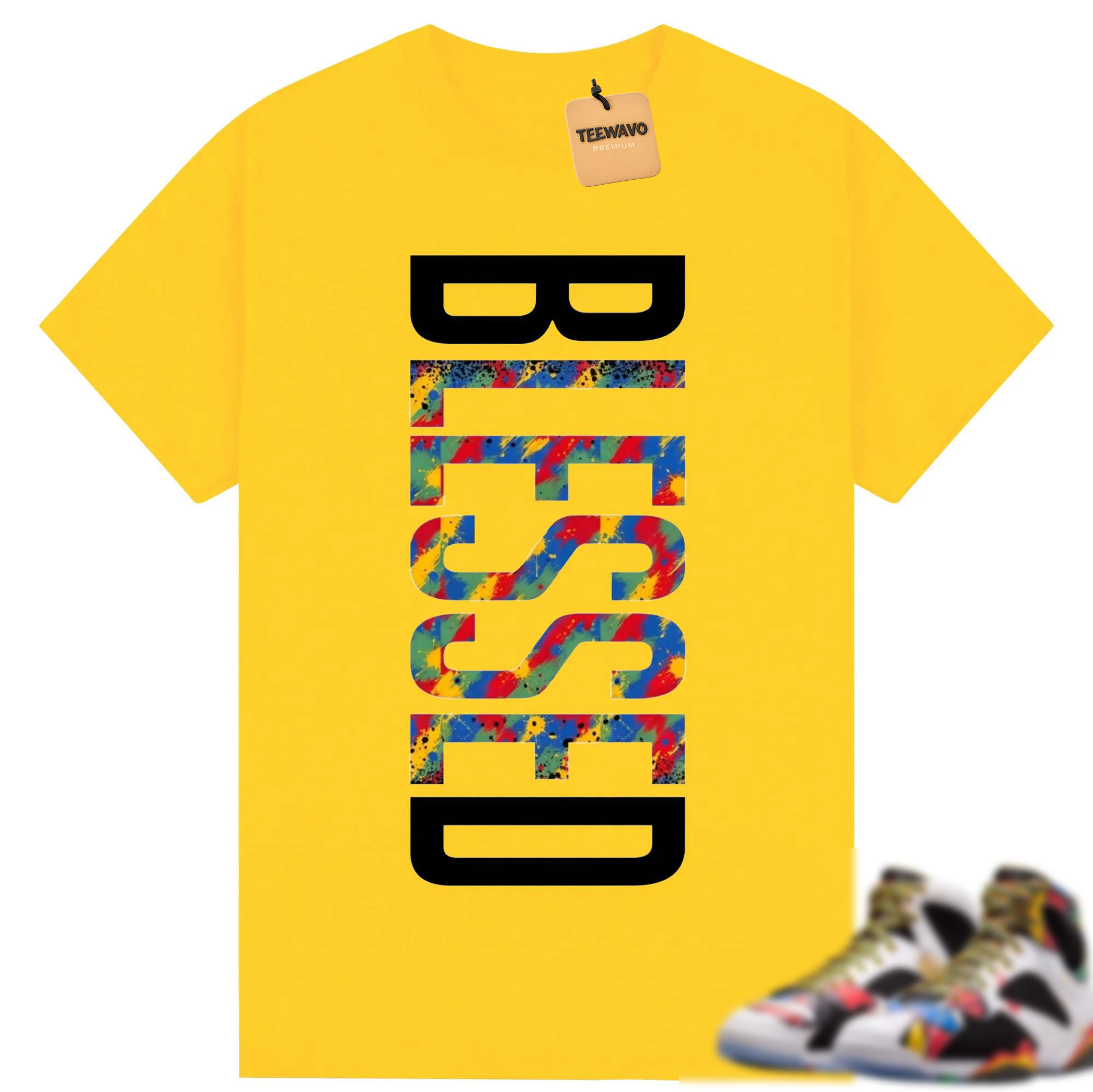 BLESSED Shirt to Match Retro 7 Miro, RETRO 7 Miro White Multi-Color Varsity Royal Sneaker Match Tee