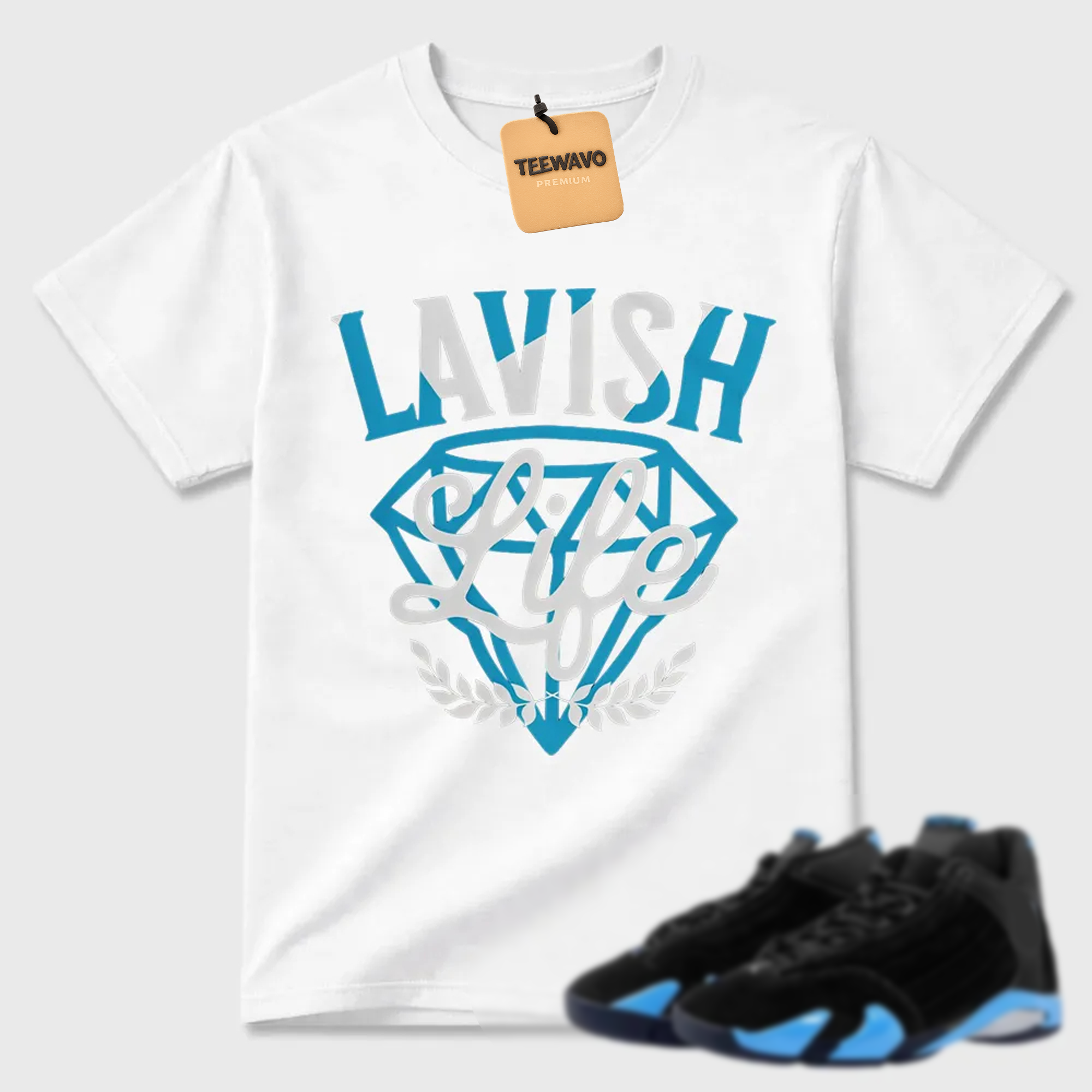 Lavish Sneaker Shirt Black to Match Jordan 14 University Blue