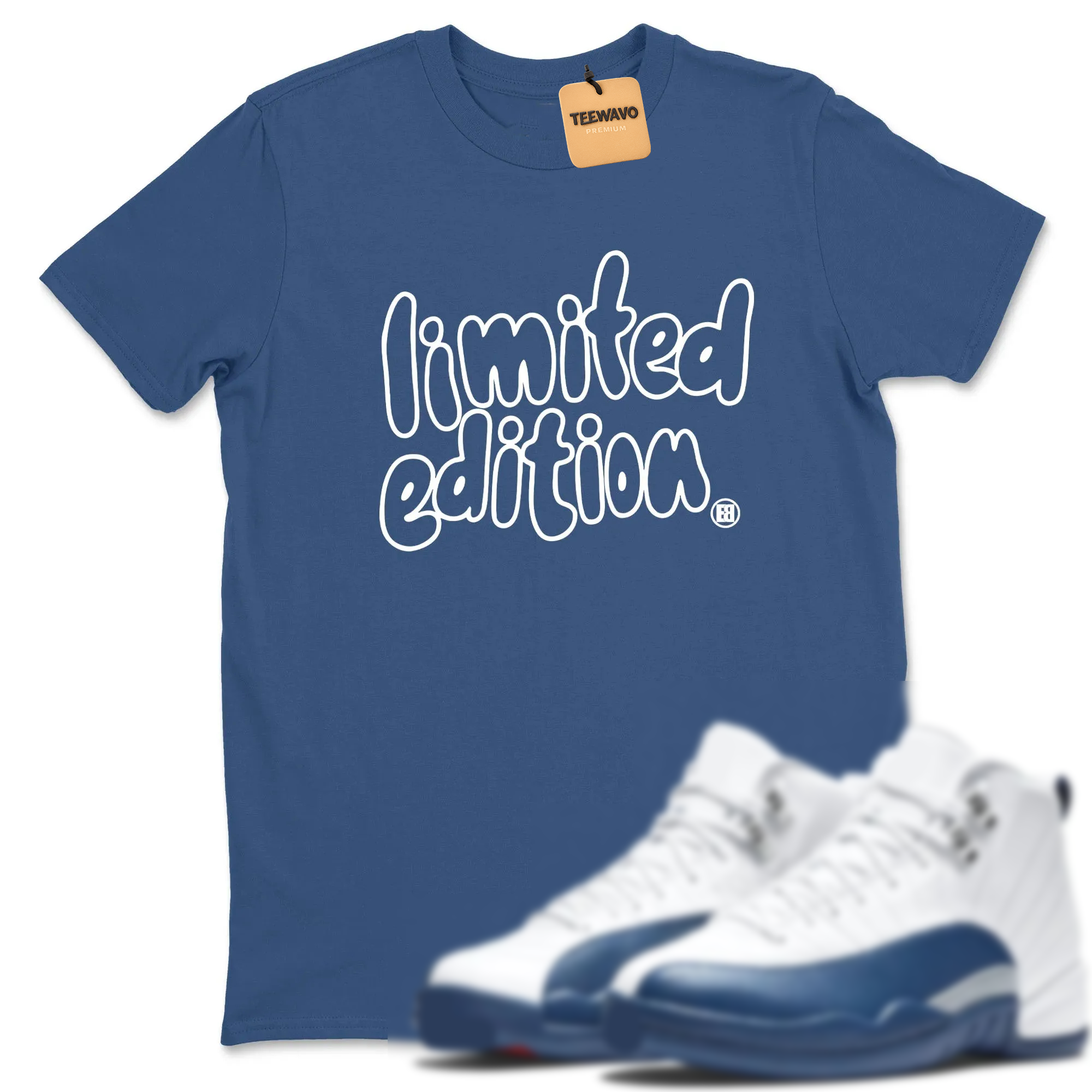Limited Edition TEEWAVO Sneaker Tees - AJ 12 French Blue