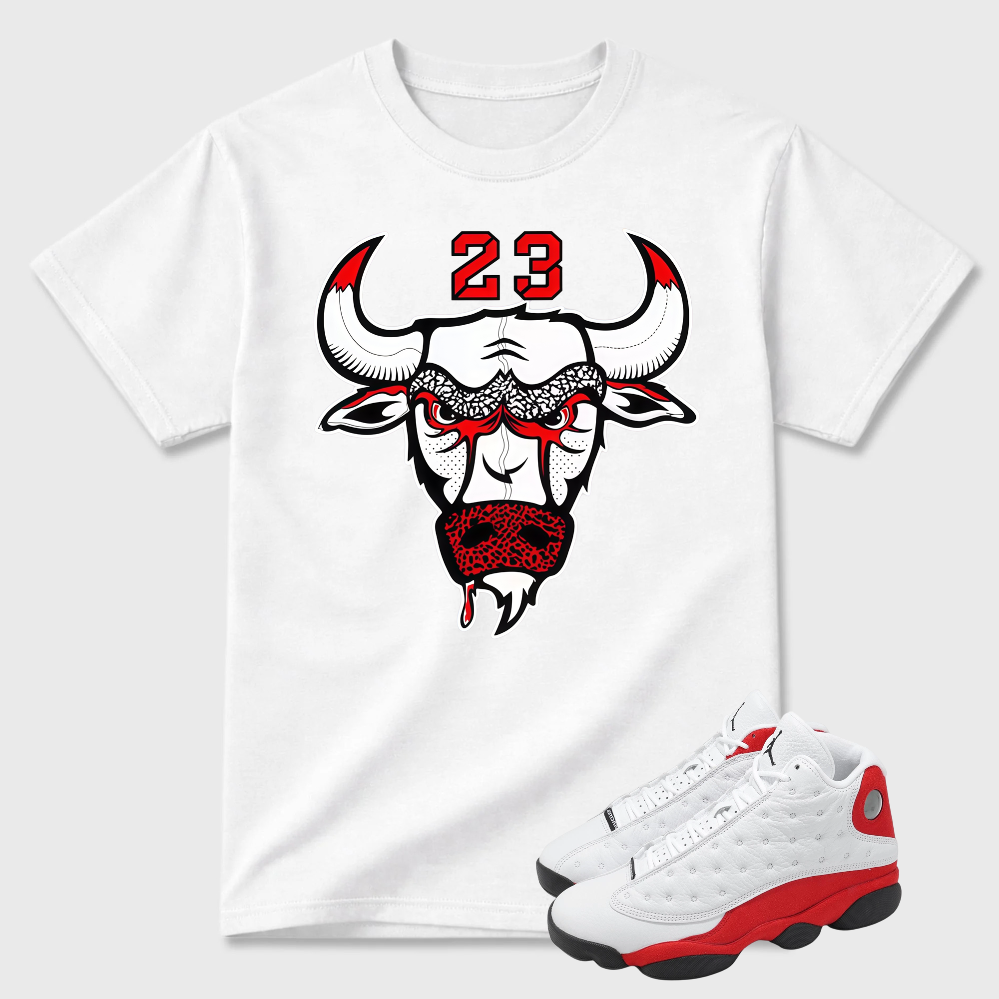 Shirt to Match Air Jordan 13 Chicago Sneakers Bull23 White Tee