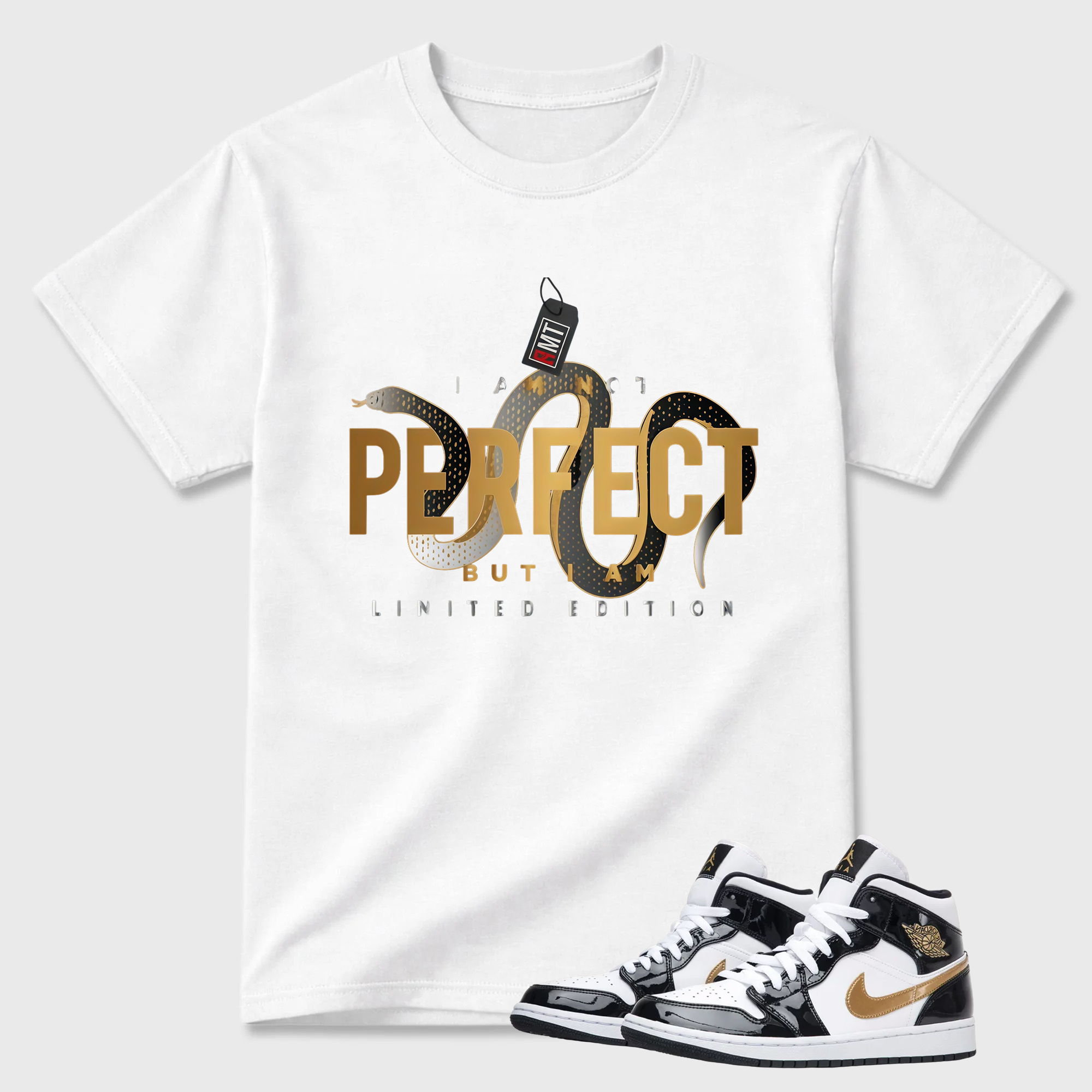 Jordan 1 Metallic gold Patent Black White Match T-shirt