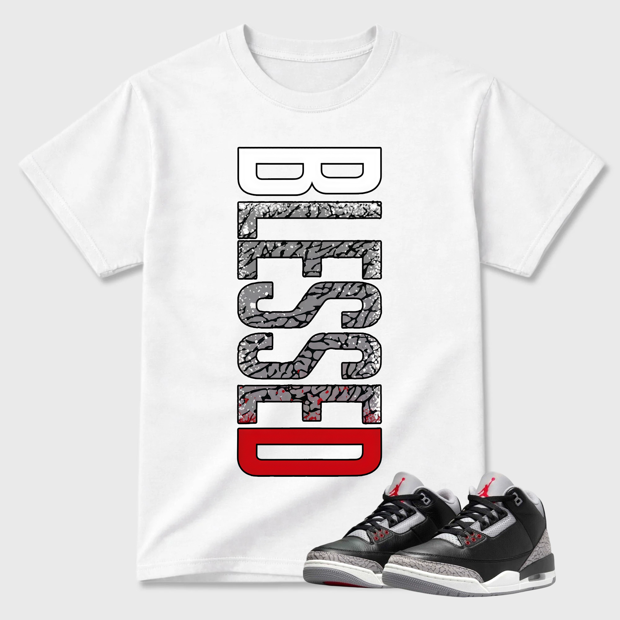 Ultimate Jordan 3 Black Cement Matching T-Shirt