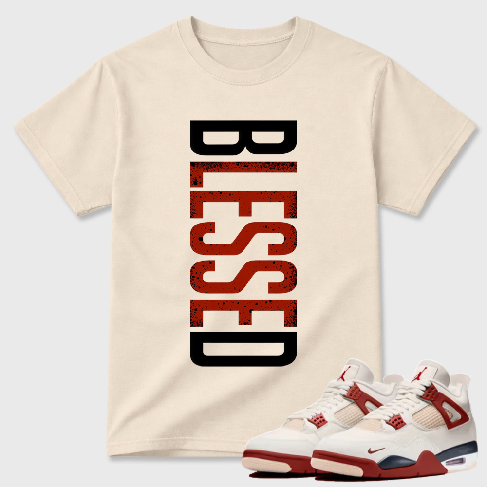 Vertical "BLESSED" Text AJ4 Pairing Tee