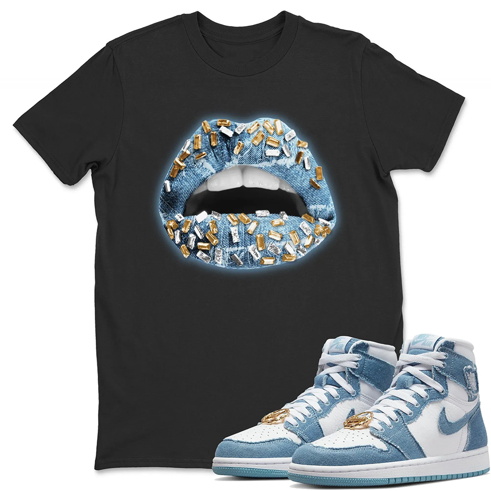 Lips Jewel Unisex Tops - Air Jordan 1 Denim