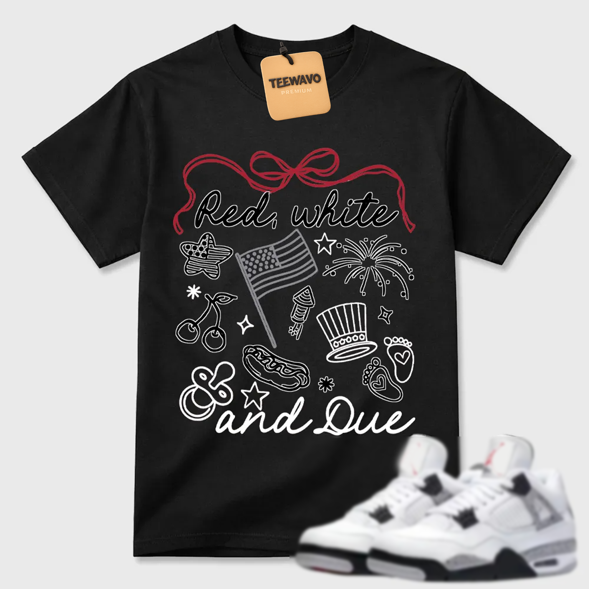 Red White And Due Patriotic AJ 4 Doodle Tee