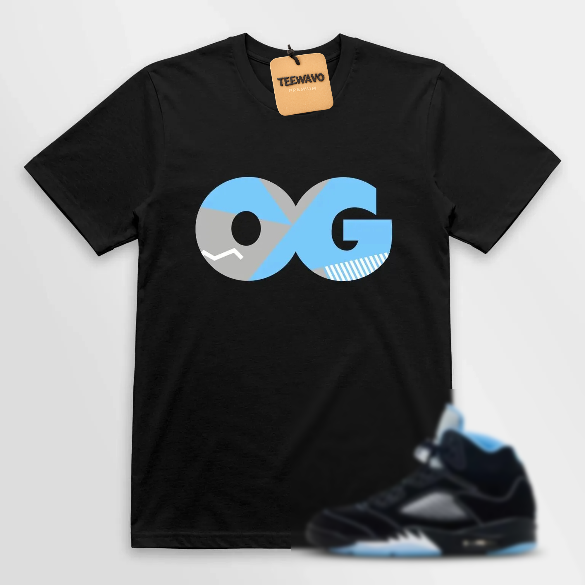 Original Shirt to Match AJ 5 Black University Blue White Unc 2026 OG Sneaker, AJ 5 Black University Blue White Match Tee