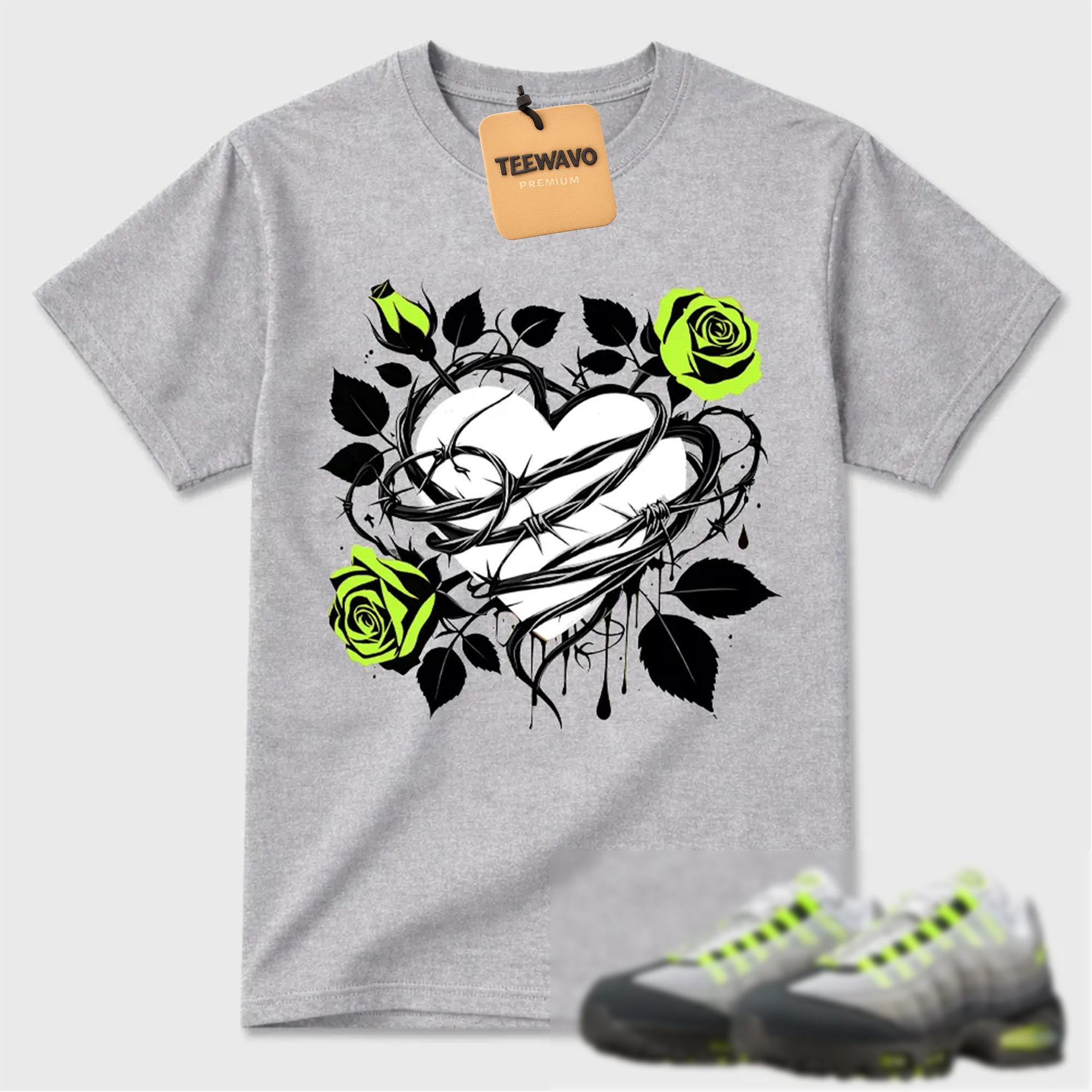 Neon Roses And Barbed Wire Heart Air Max 95 Matching Tee