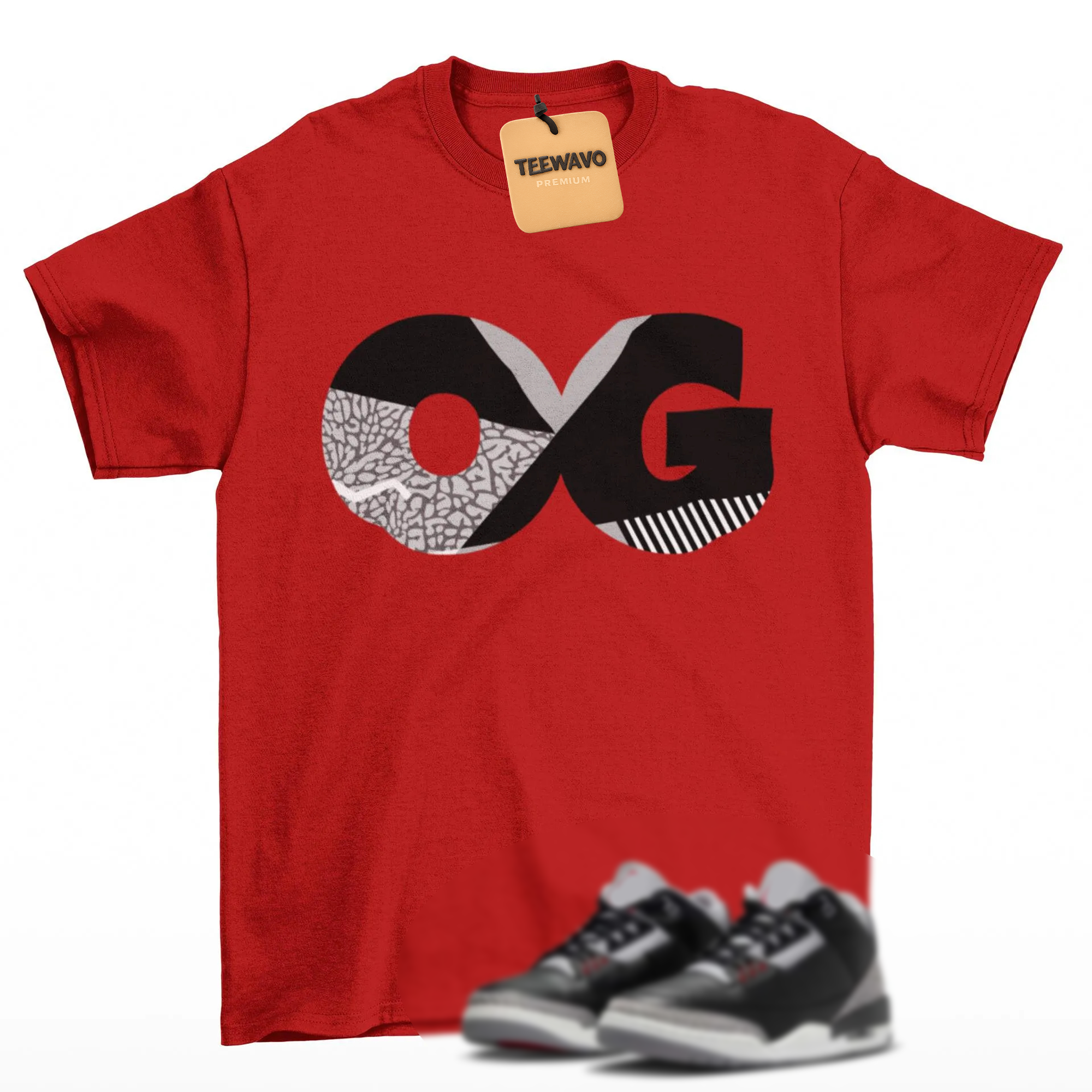 Sneaker OG Jordan 3 Black Cement Matching Sneaker Tee Shirt Red