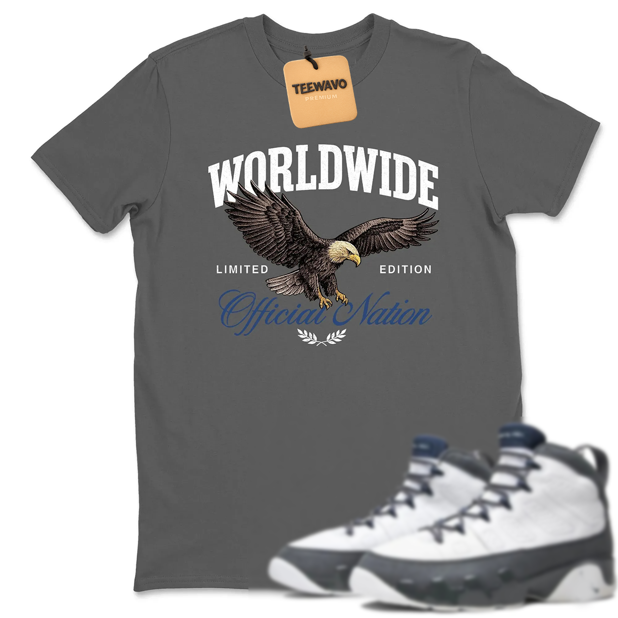 Worldwide Official Nation  Sneaker Tees - AJD 9 Flint Grey